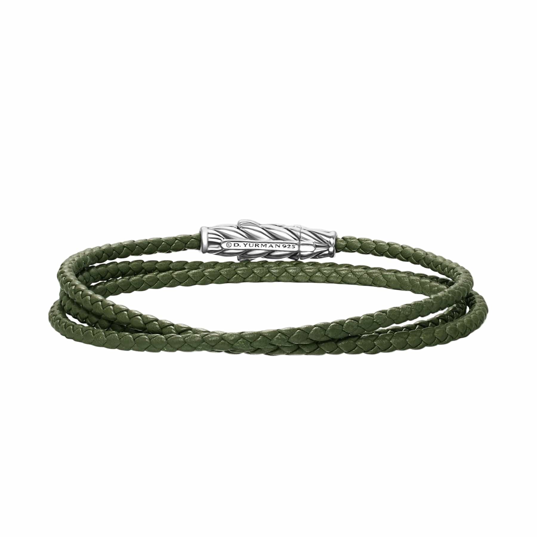 Chevron Triple Wrap Bracelet Green Leather with Sterling Silver, 3mm - Image 4