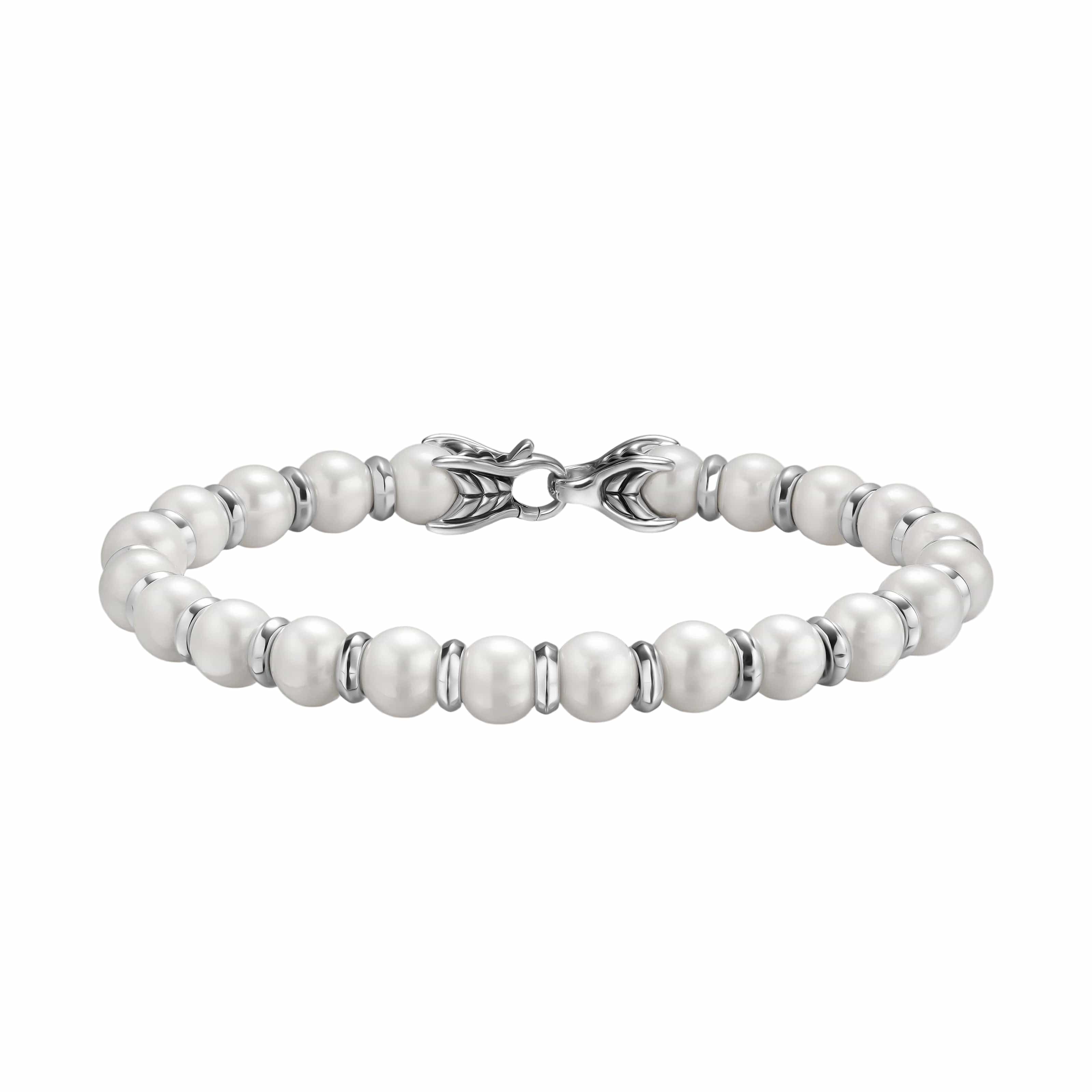 Spiritual Beads Bracelet Sterling Silver with Pearls, 8mm