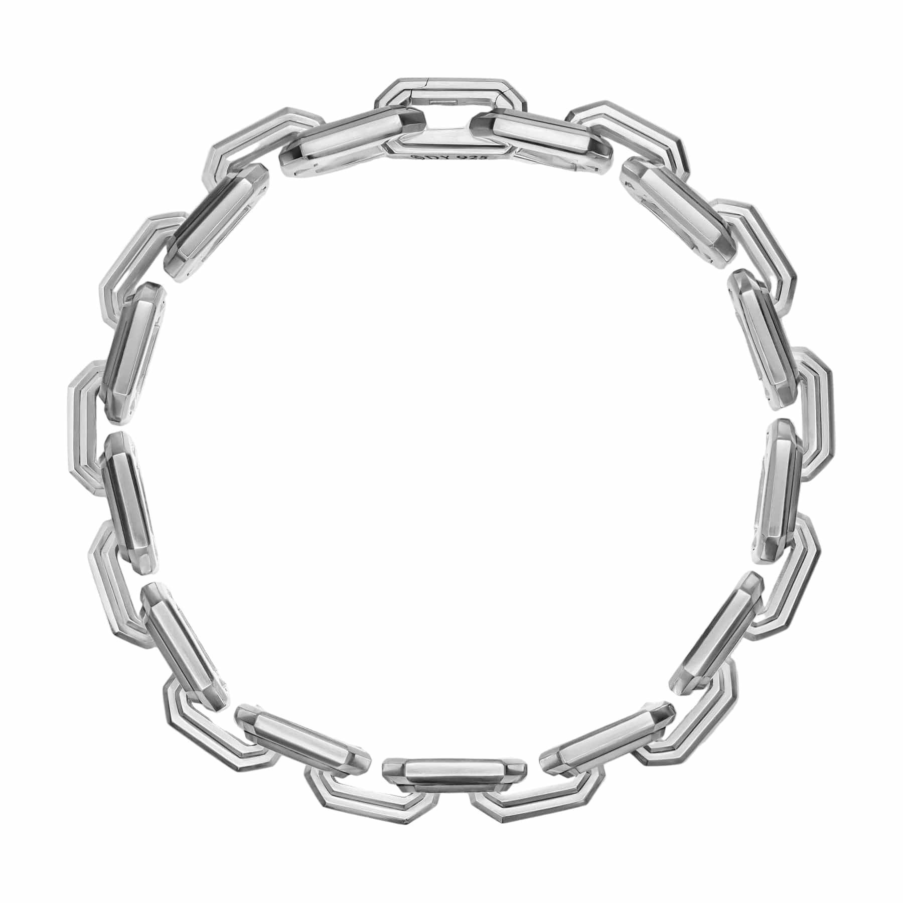 Faceted Flat Link Bracelet Sterling Silver with Black Diamonds, 11mm - Image 2