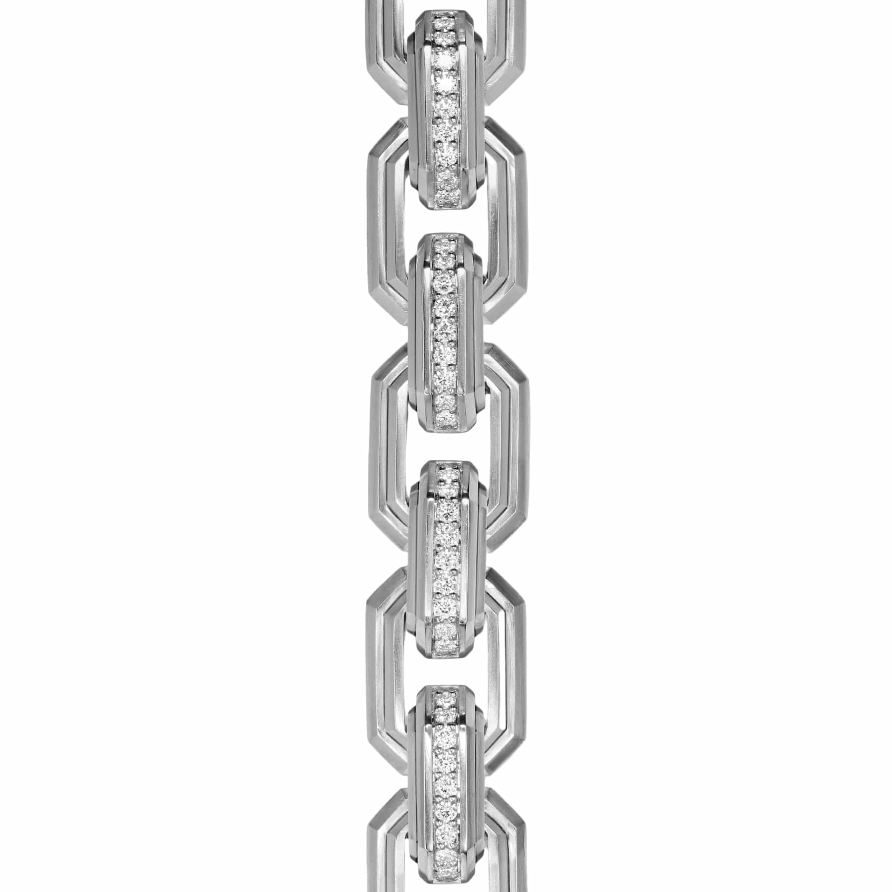 Faceted Flat Link Bracelet Sterling Silver with Diamonds, 11mm - Image 4