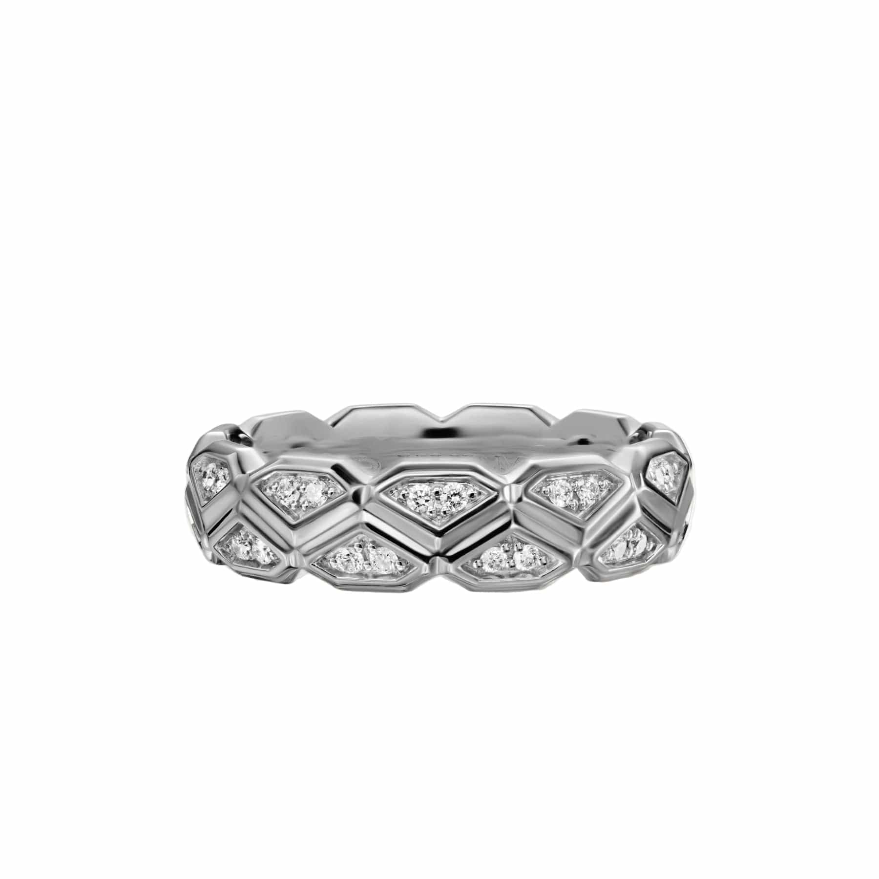 Hex Band Ring Sterling Silver with Diamonds, 6mm
