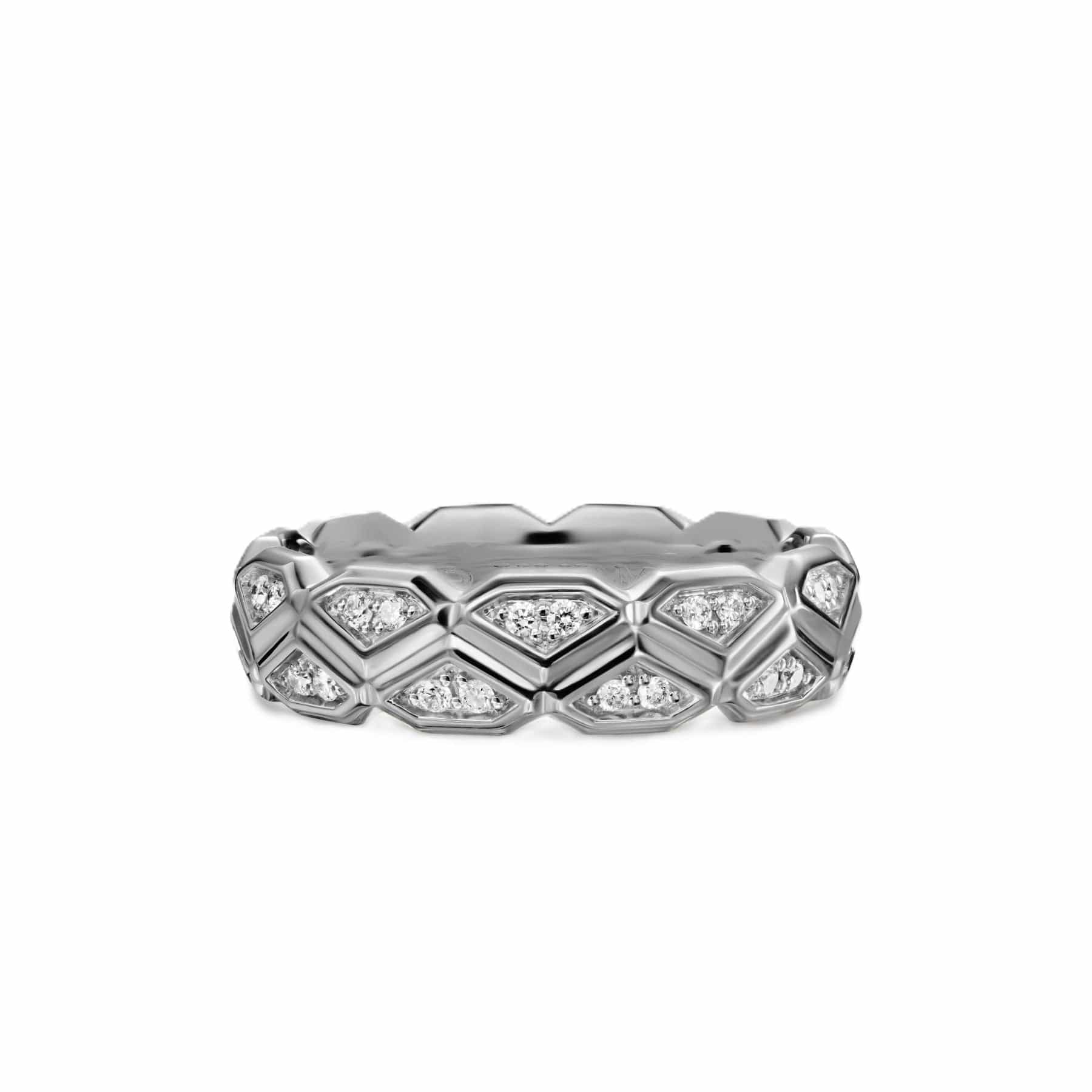 Hex Band Ring Sterling Silver with Diamonds, 6mm