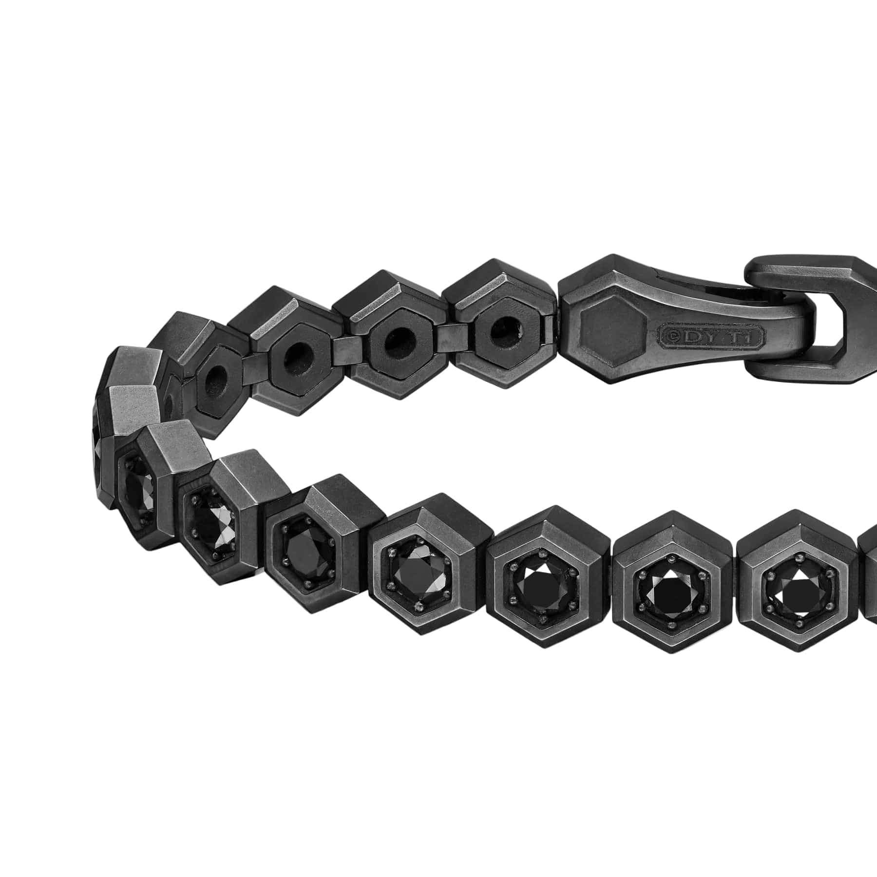 Hex Pavé Tennis Bracelet Black Titanium with Black Diamonds, 8mm - Image 4