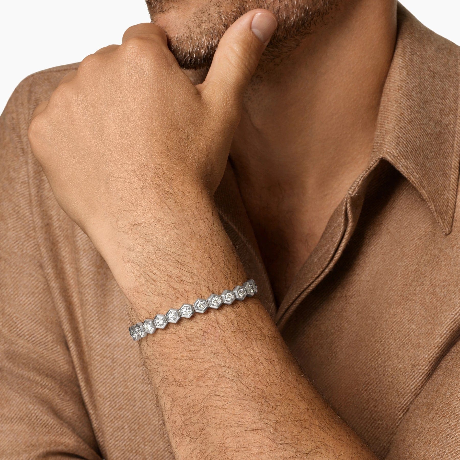 Hex Pavé Tennis Bracelet Sterling Silver with Diamonds, 8mm - Image 3