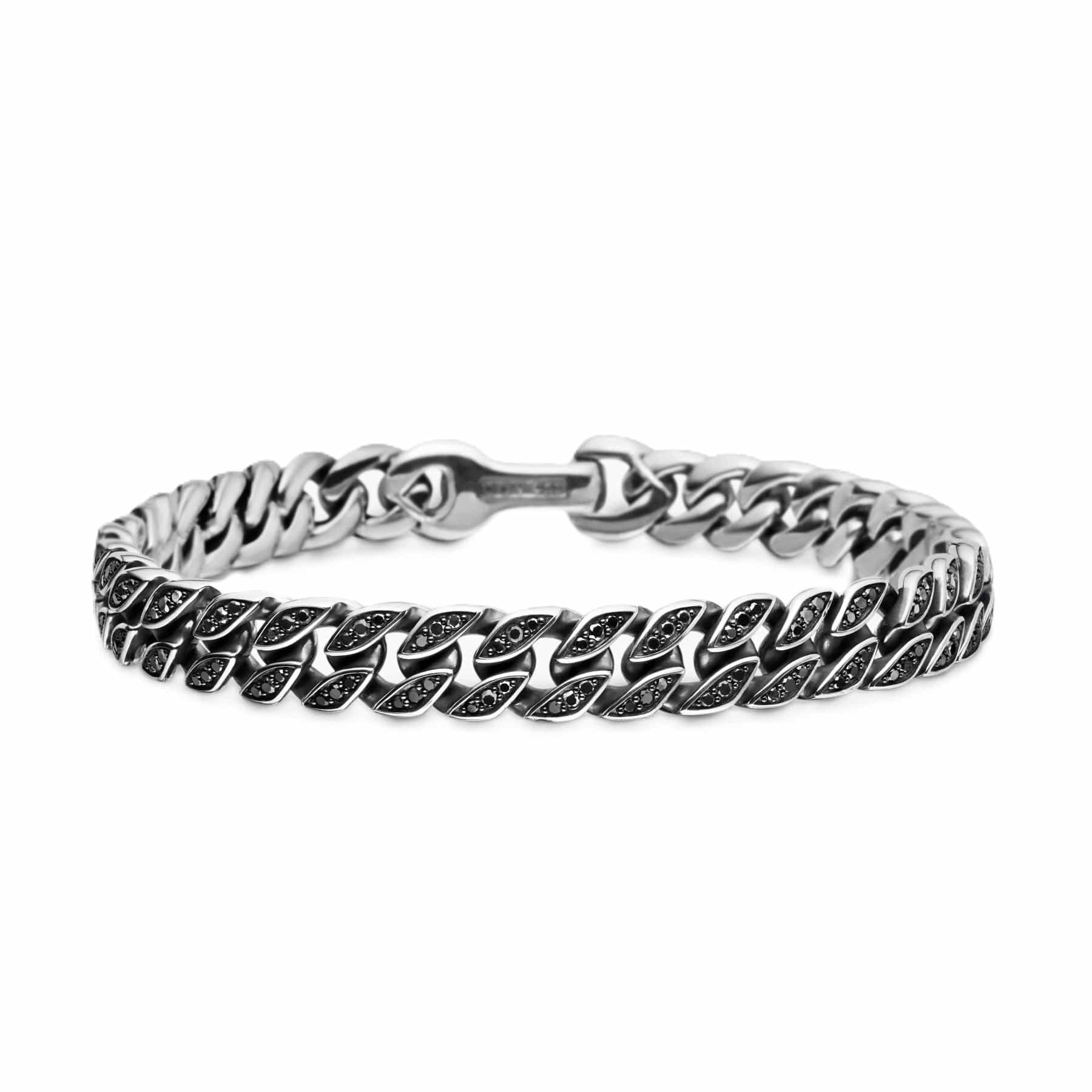 Curb Chain Bracelet Sterling Silver with Black Diamonds, 8mm - Image 3