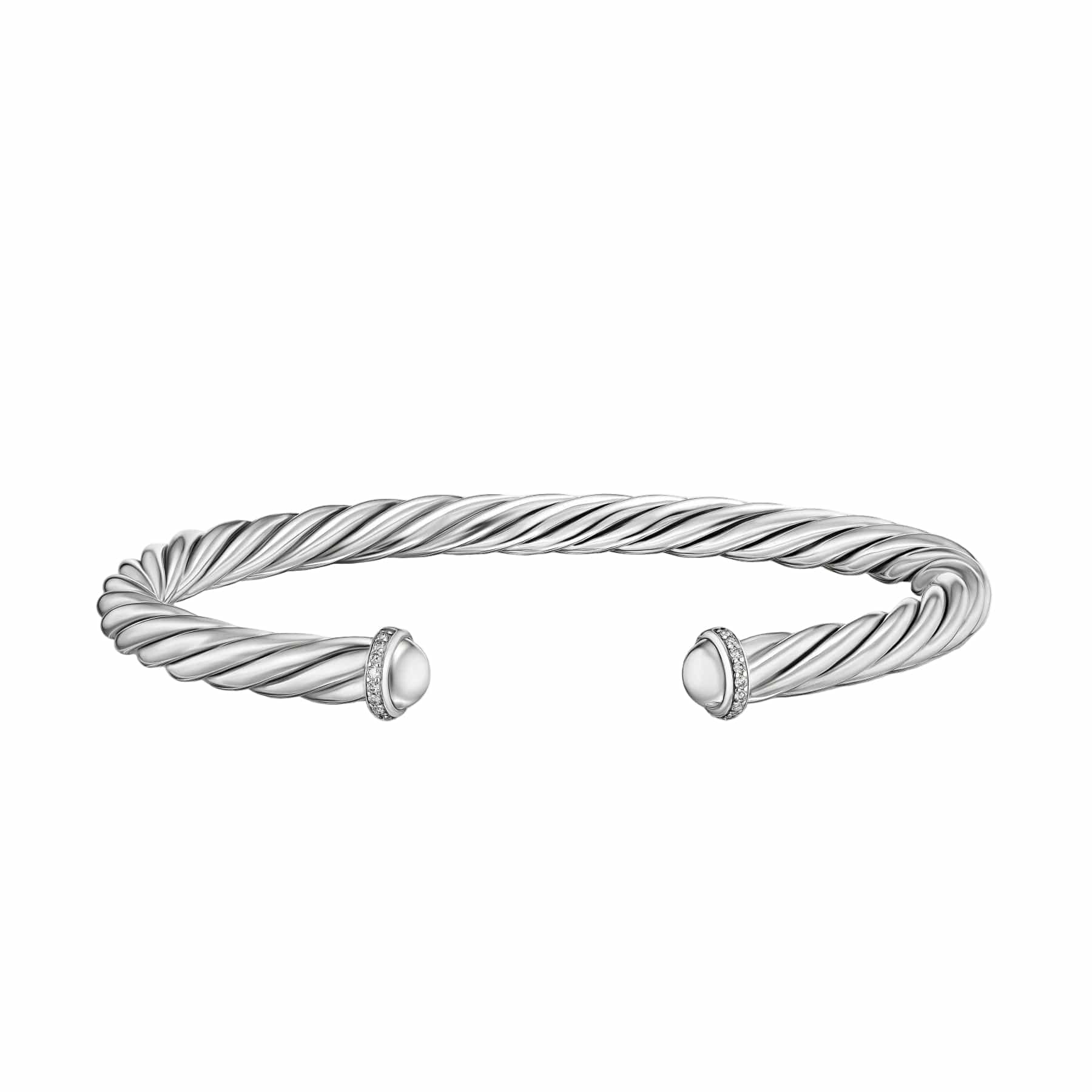 Cable Cuff Bracelet Sterling Silver with Diamonds, 6mm - Image 4