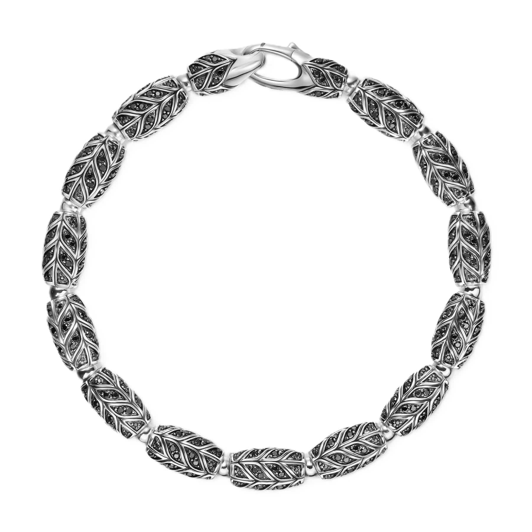 Chevron Bead Bracelet Sterling Silver with Black Diamonds, 7.5mm - Image 2