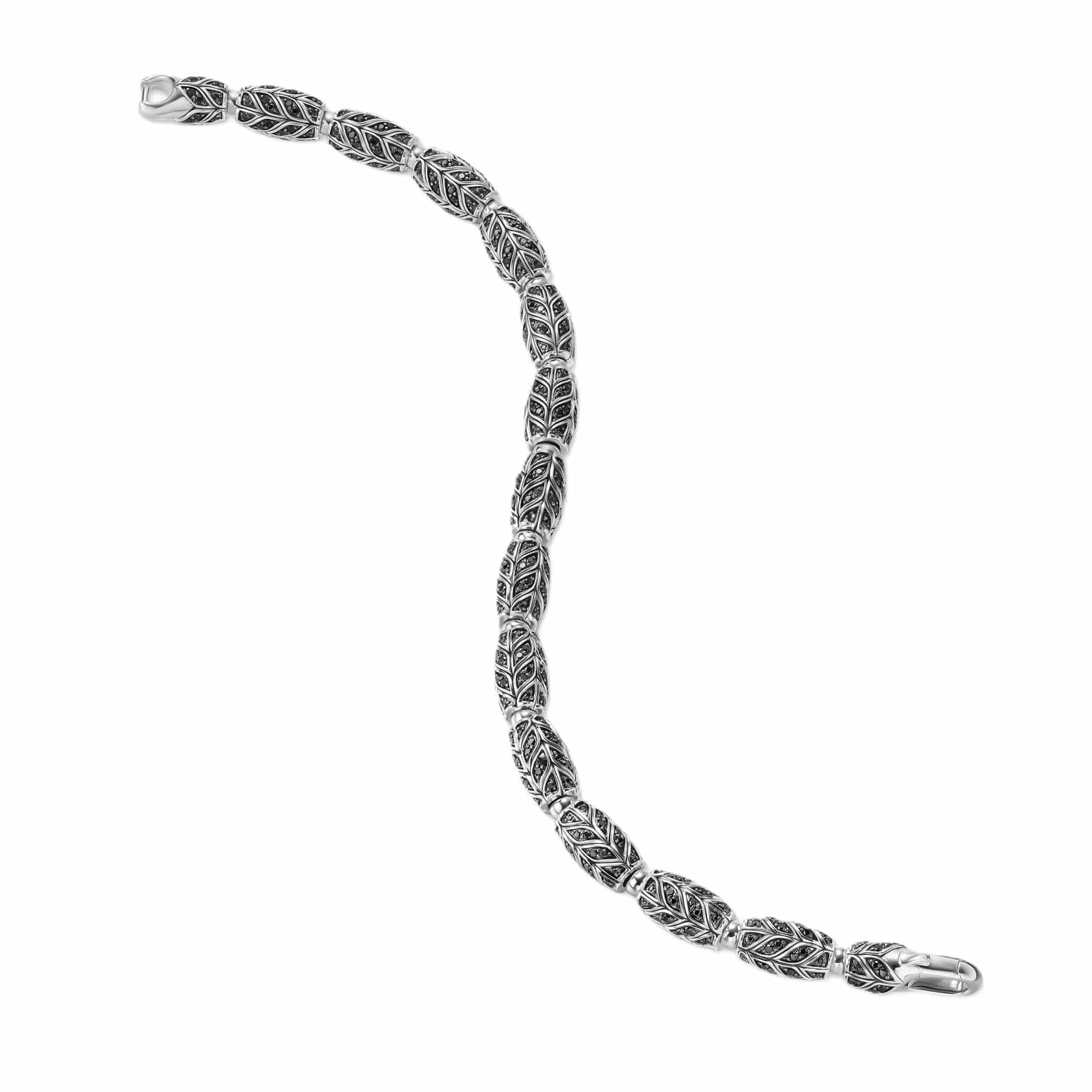 Chevron Bead Bracelet Sterling Silver with Black Diamonds, 7.5mm - Image 3