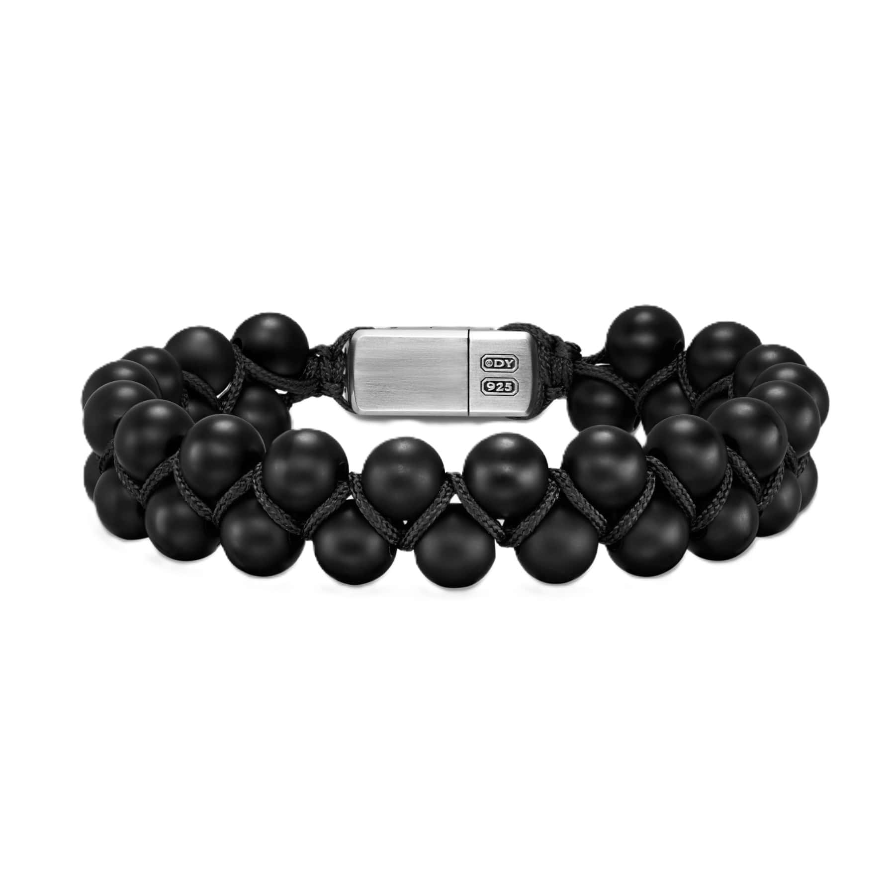Spiritual Beads Two Row Woven Bracelet Black Onyx, Black Nylon and Sterling Silver, 8mm
