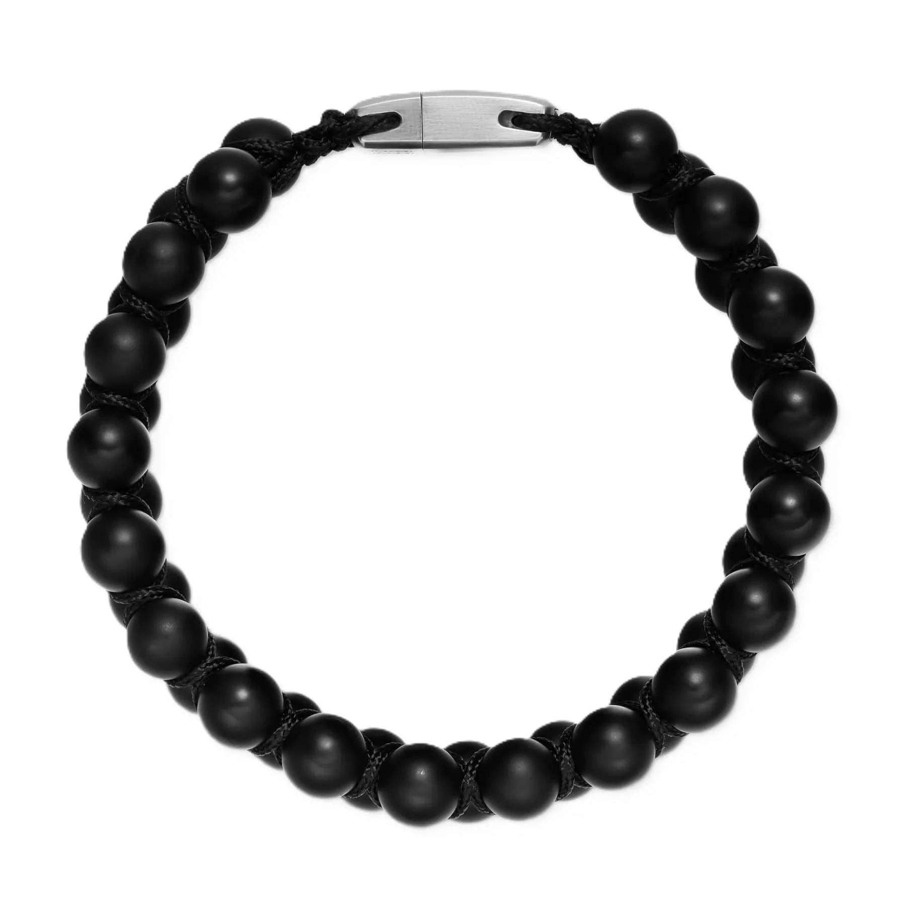 Spiritual Beads Two Row Woven Bracelet Black Onyx, Black Nylon and Sterling Silver, 8mm - Image 2