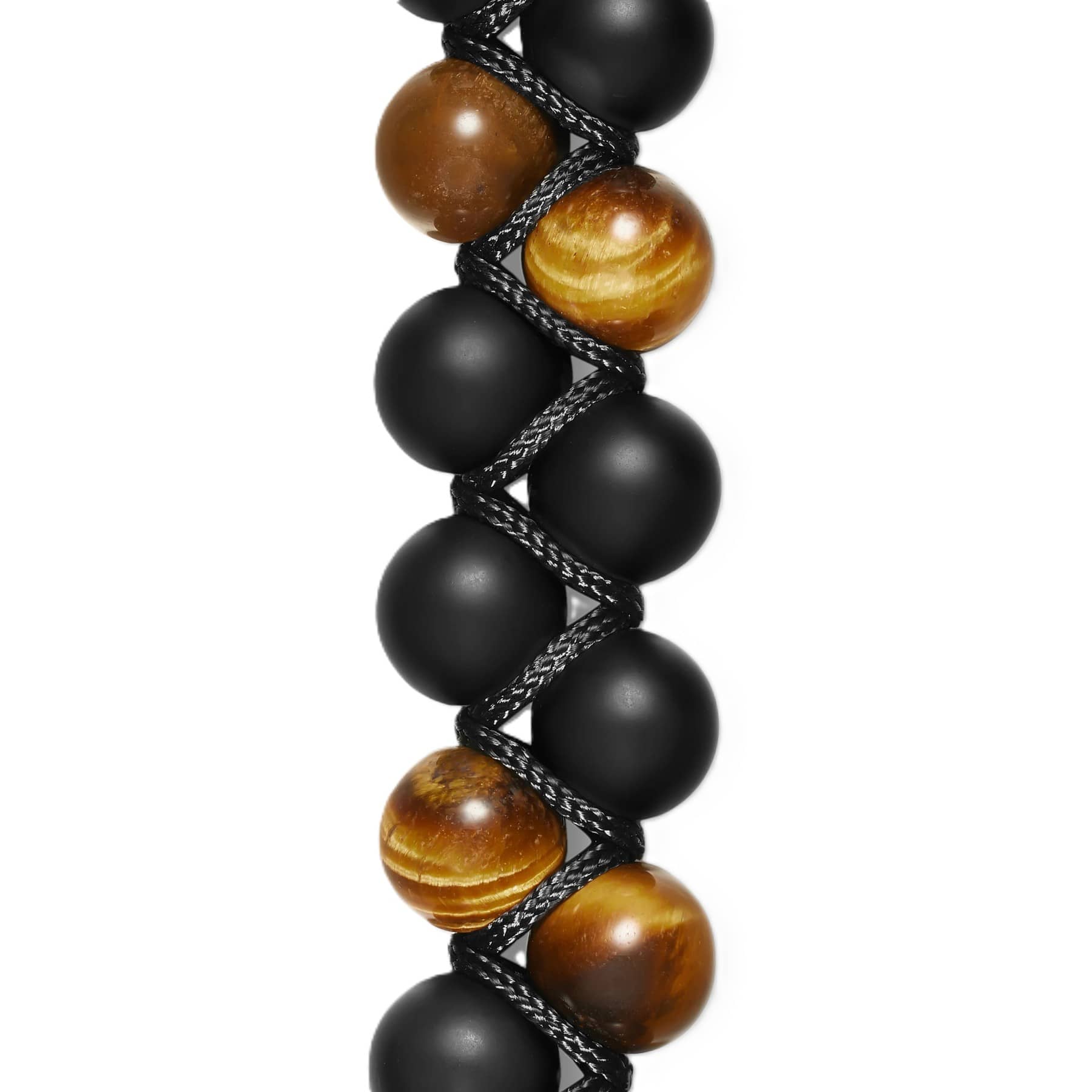 Spiritual Beads Two Row Woven Bracelet Black Onyx, Tiger's Eye, Black Nylon and Sterling Silver, 8mm - Image 3