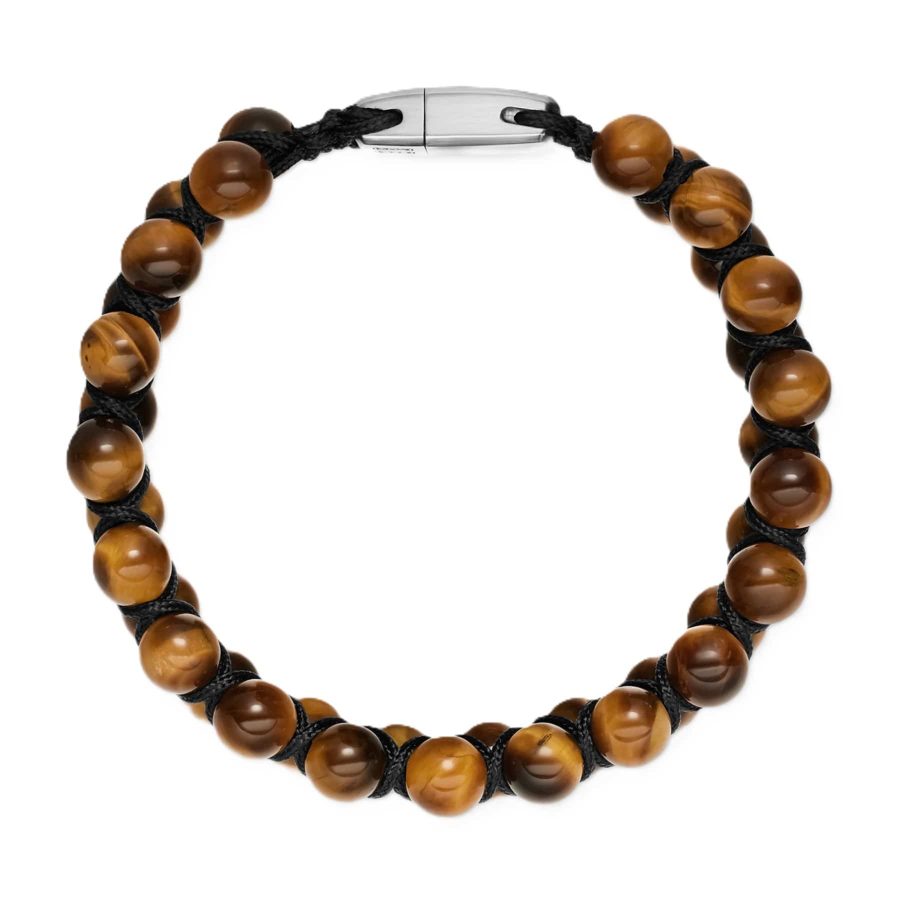 Spiritual Beads Two Row Woven Bracelet Tiger's Eye, Black Nylon and Sterling Silver, 8mm - Image 2