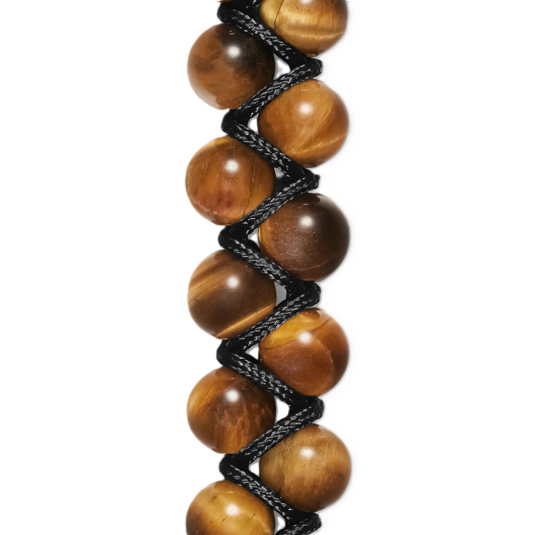 Spiritual Beads Two Row Woven Bracelet Tiger's Eye, Black Nylon and Sterling Silver, 8mm - Image 3