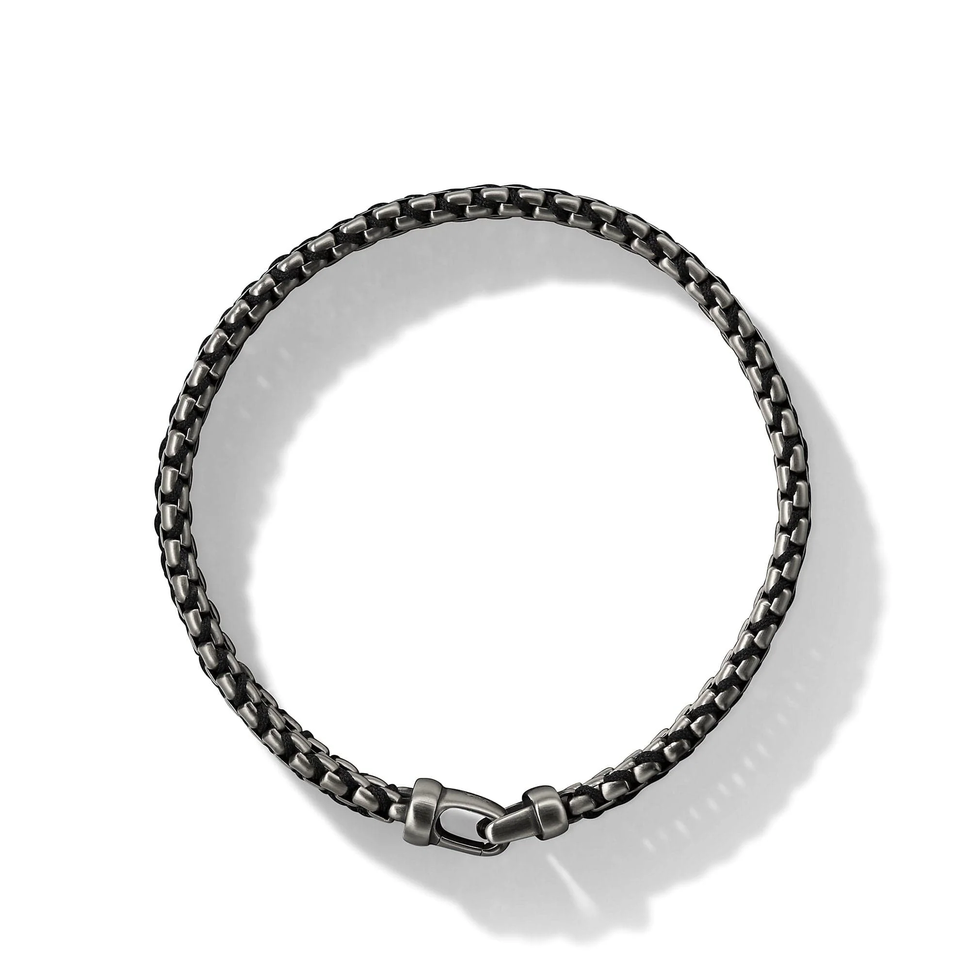 Woven Box Chain Bracelet Sterling Silver with Black Nylon, 10mm - Image 2