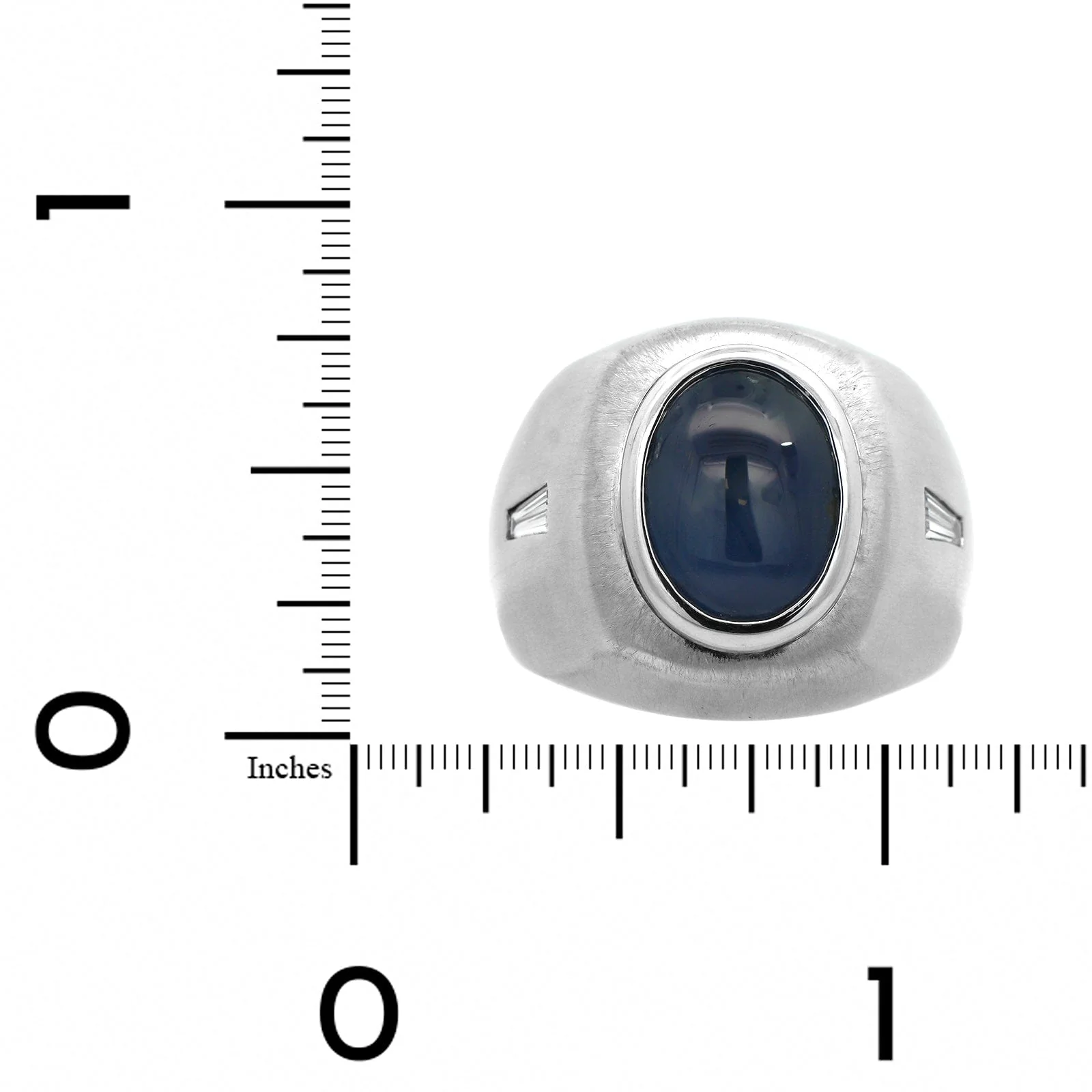 18K White Gold Bezel Set Blue Sapphire and Diamond Ring - Image 4