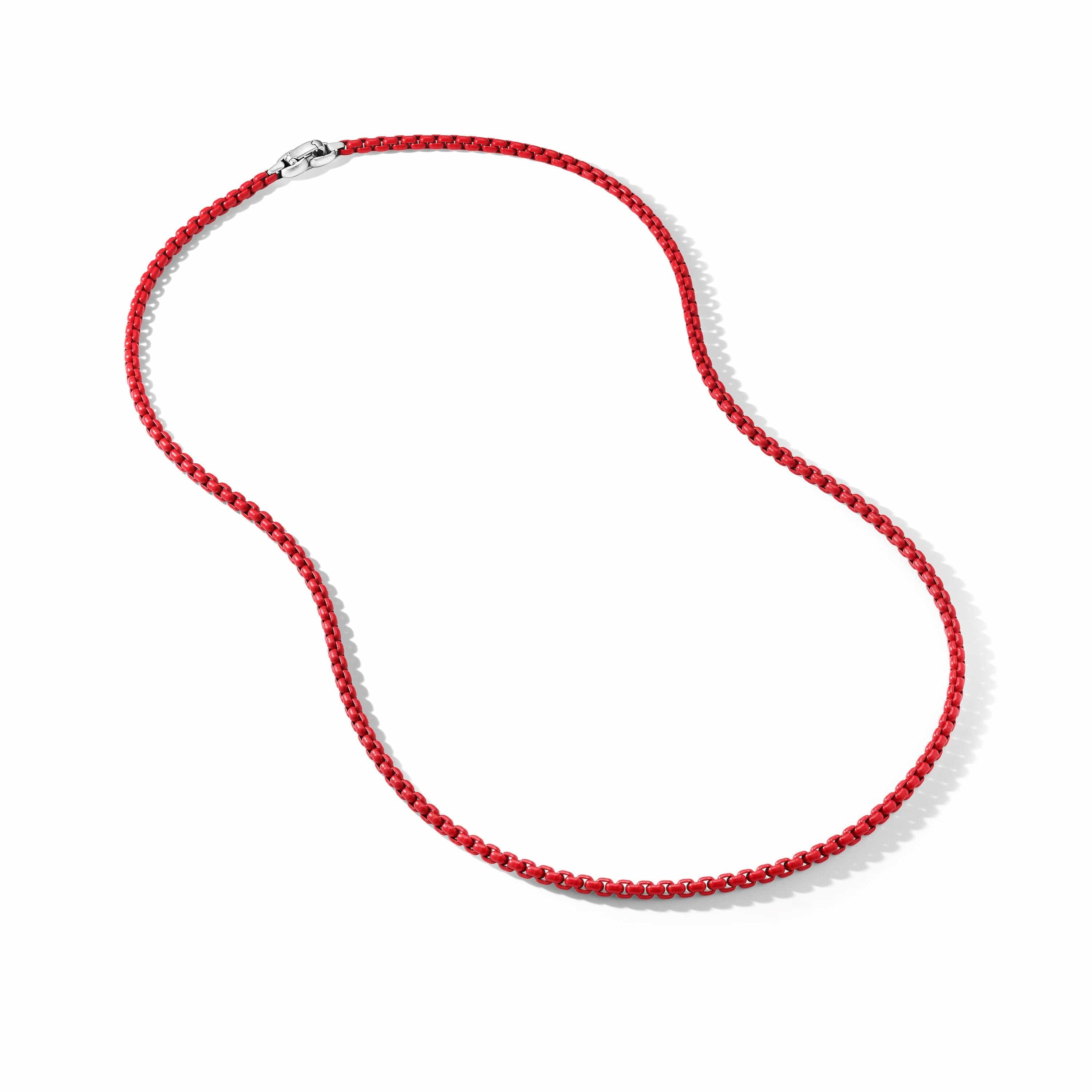 Box Chain Necklace in Sterling Silver with Red Stainless Steel, 4mm - Image 3