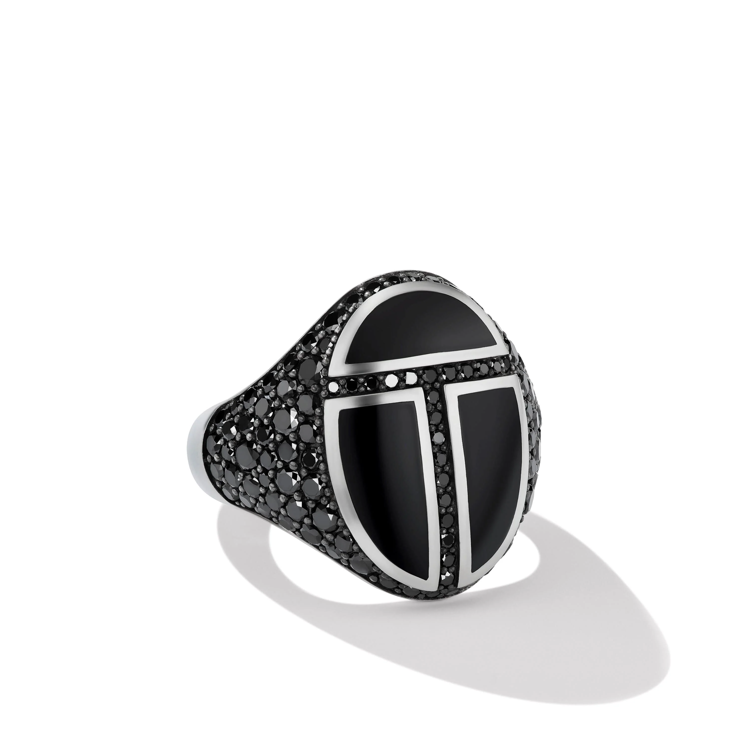 Cairo Signet Ring in Sterling Silver with Black Onyx and Pavé Black Diamonds