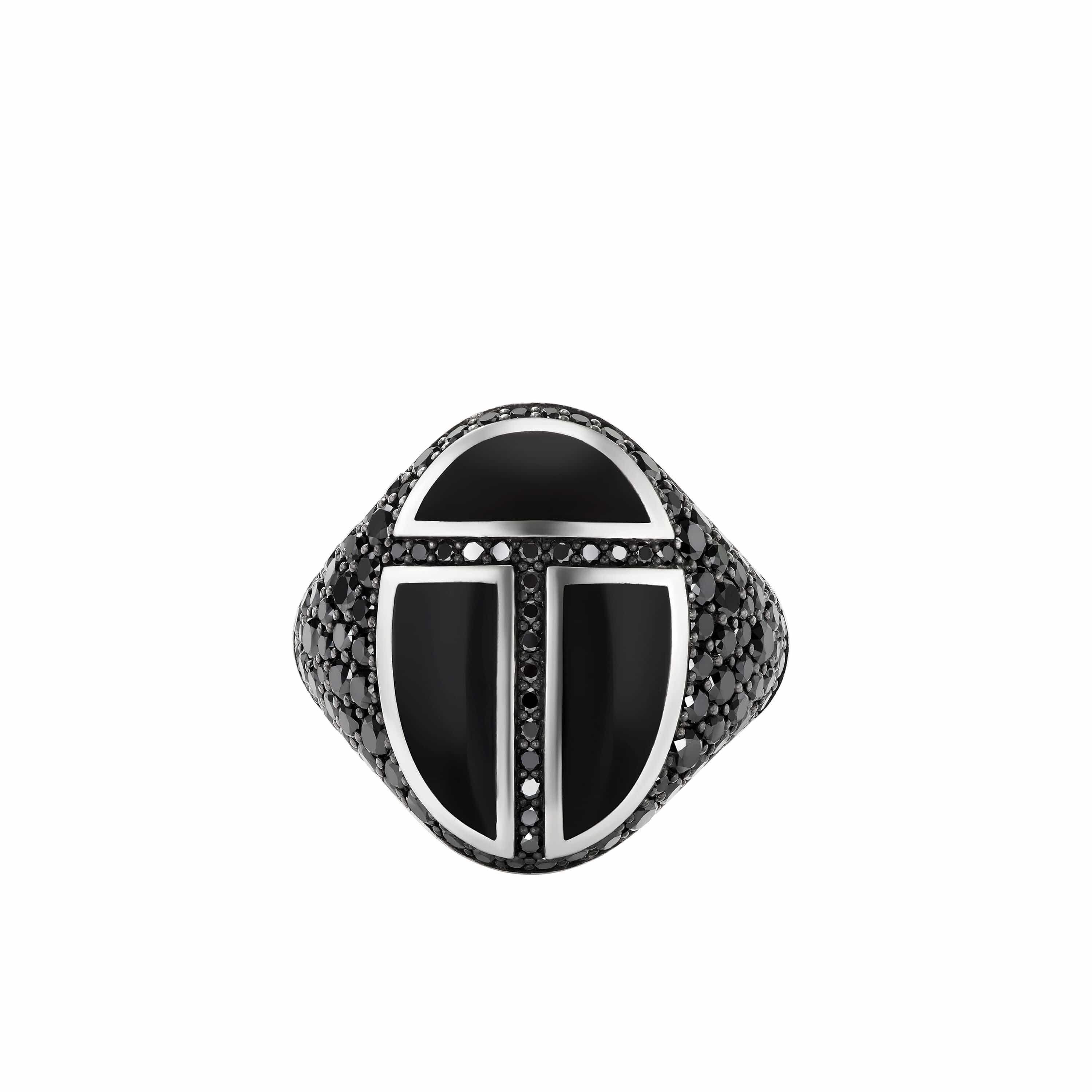 Cairo Signet Ring in Sterling Silver with Black Onyx and Pavé Black Diamonds - Image 3