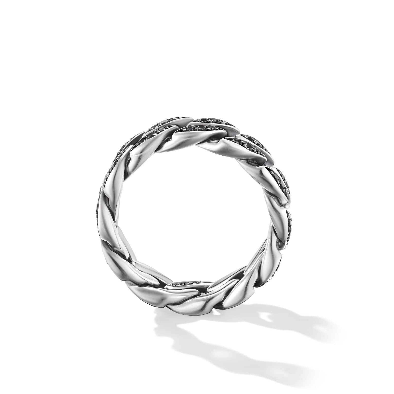 Curb Chain Band Ring in Sterling Silver with Black Diamonds, 8mm - Image 2