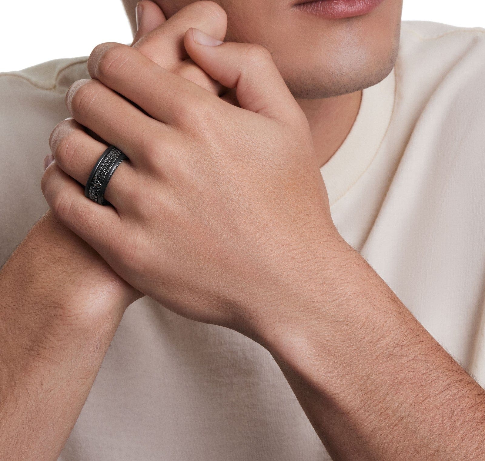 Streamline® Three Row Band Ring in Black Titanium with Black Diamonds, 8.5mm - Image 4