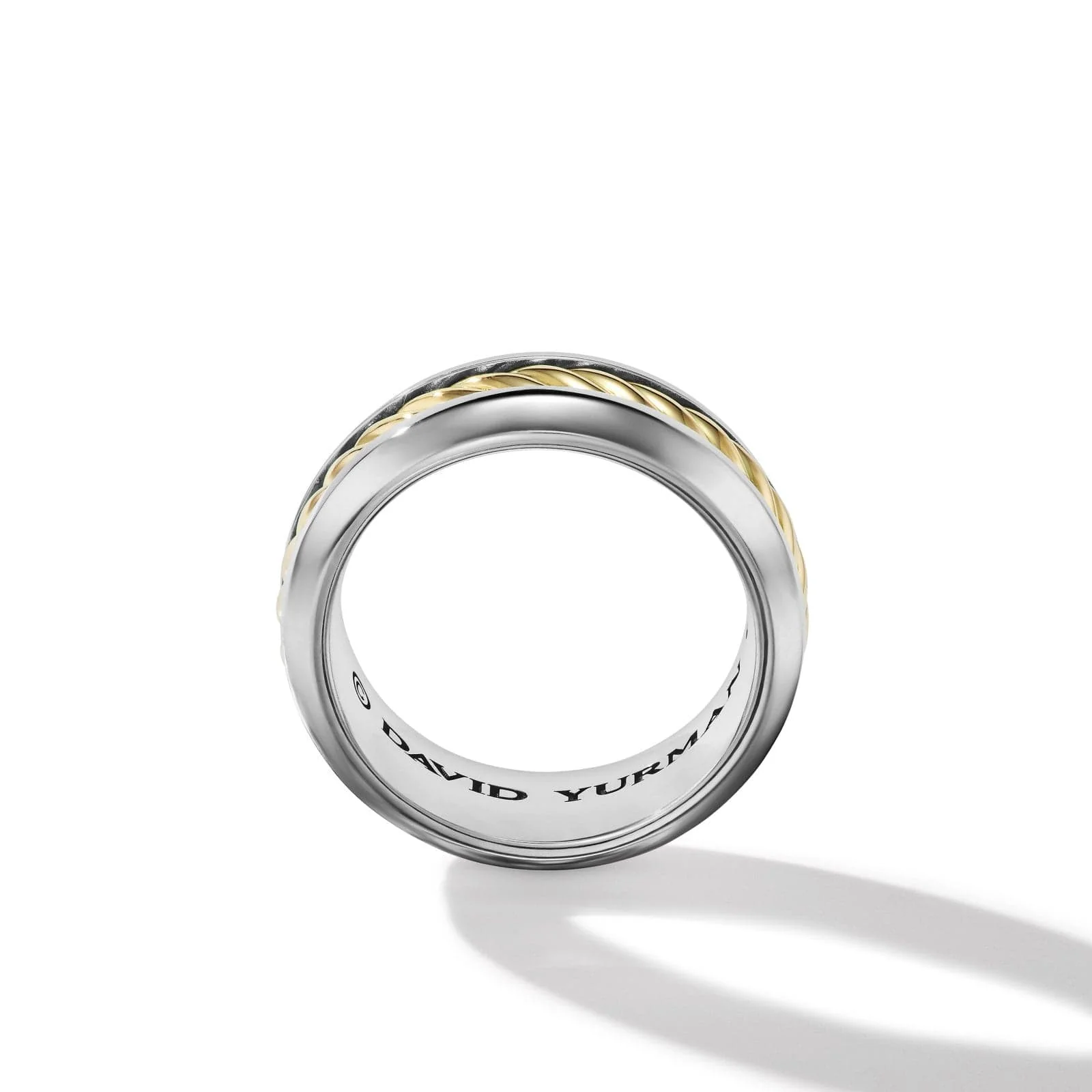 Cable Inset Band Ring in Sterling Silver with 18K Yellow Gold, 8mm - Image 2