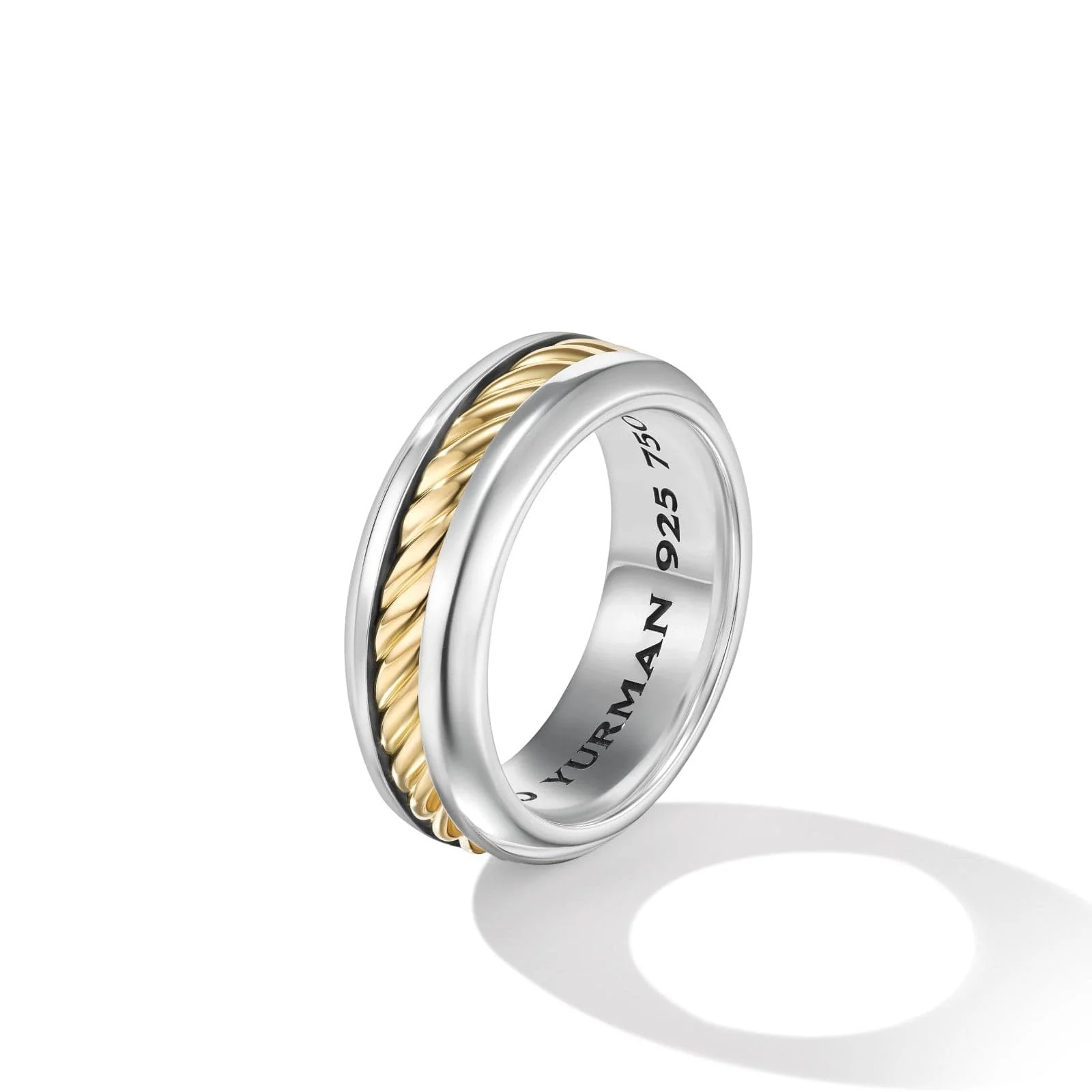 Cable Inset Band Ring in Sterling Silver with 18K Yellow Gold, 8mm - Image 3