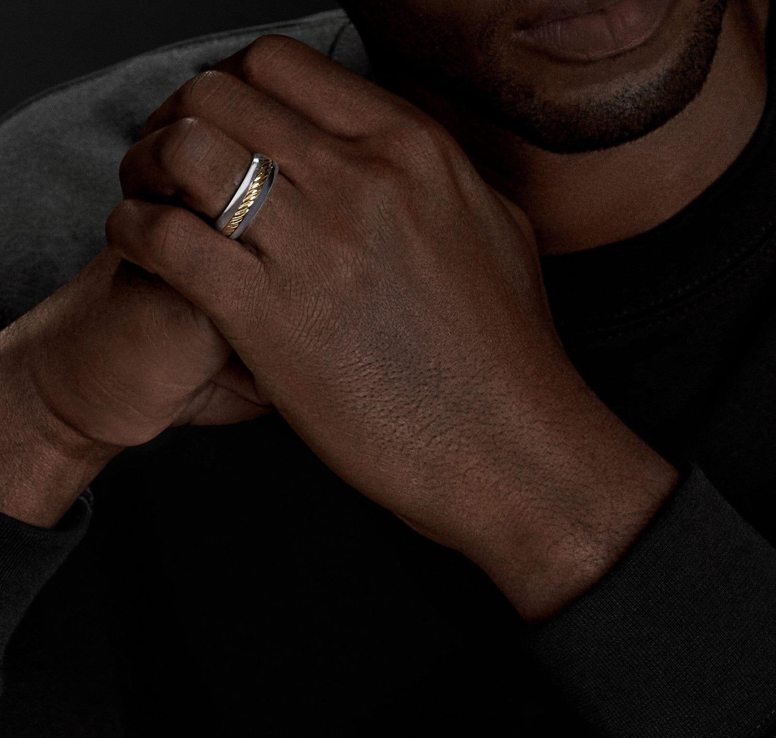 Cable Inset Band Ring in Sterling Silver with 18K Yellow Gold, 8mm - Image 4