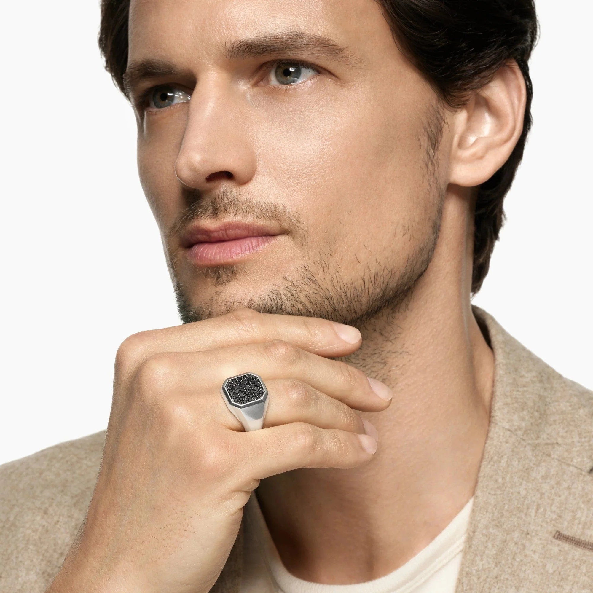 Streamline® Signet Ring Sterling Silver with Black Diamonds, 18mm - Image 3