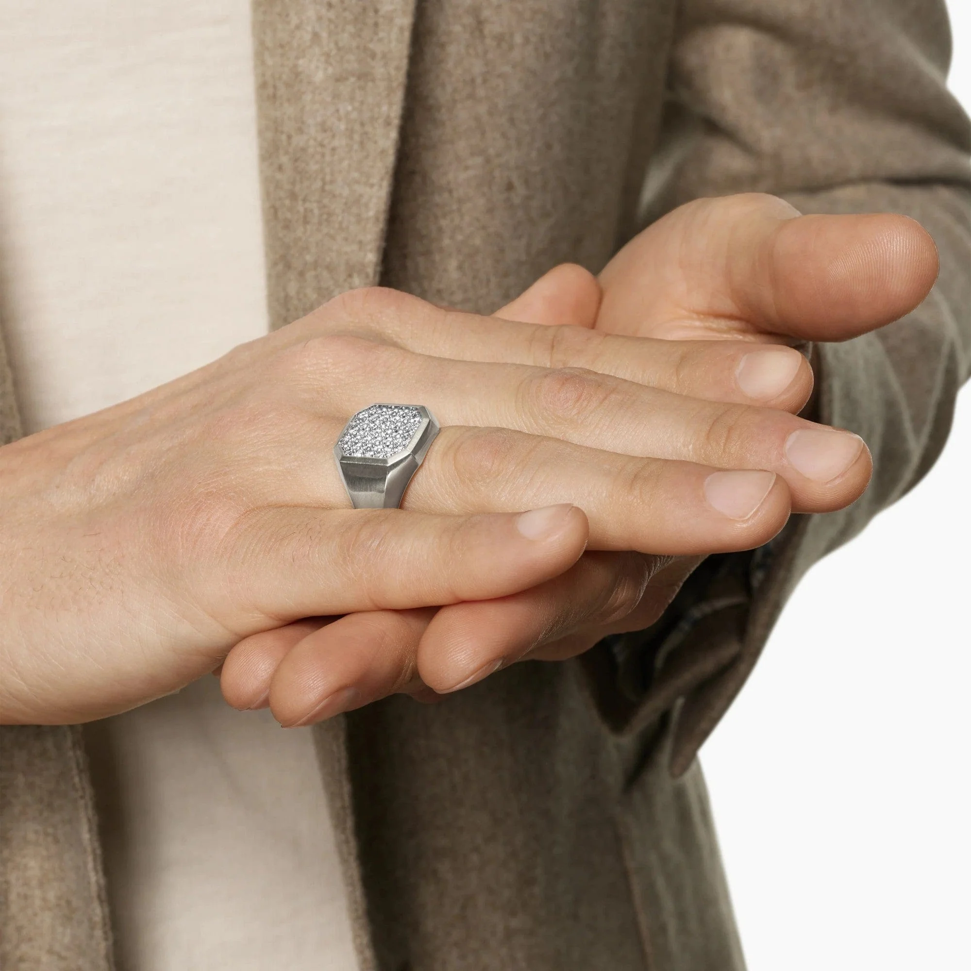 Streamline® Signet Ring Sterling Silver with Diamonds, 18mm - Image 3