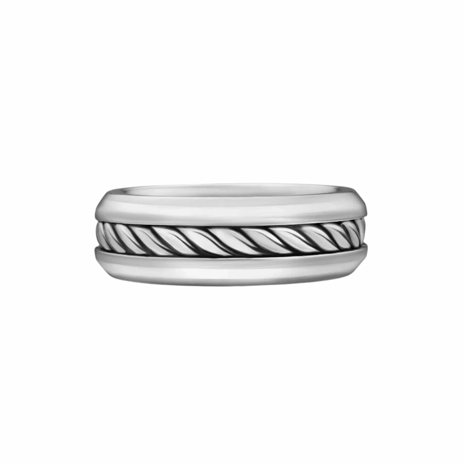 Cable Inset Band Ring Sterling Silver, 8mm