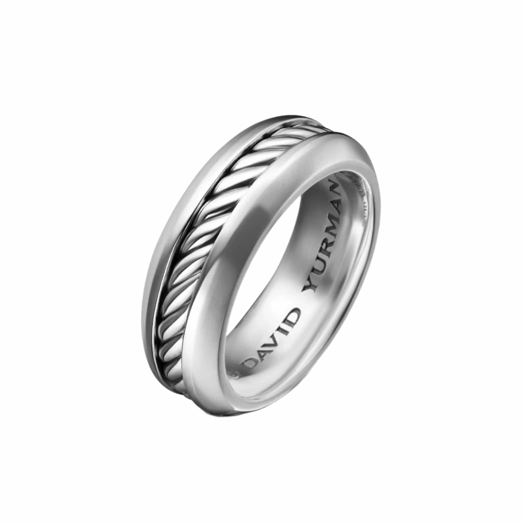 Cable Inset Band Ring Sterling Silver, 8mm - Image 3