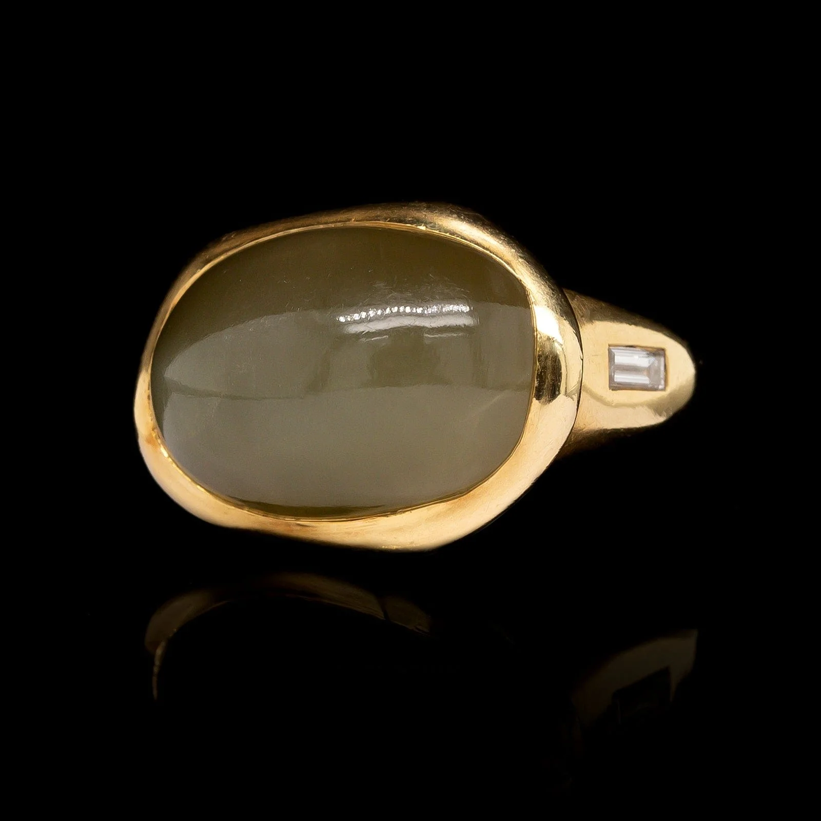 H.Stern 18K Yellow Gold Estate Cat's Eye Quartz and Diamond Ring
