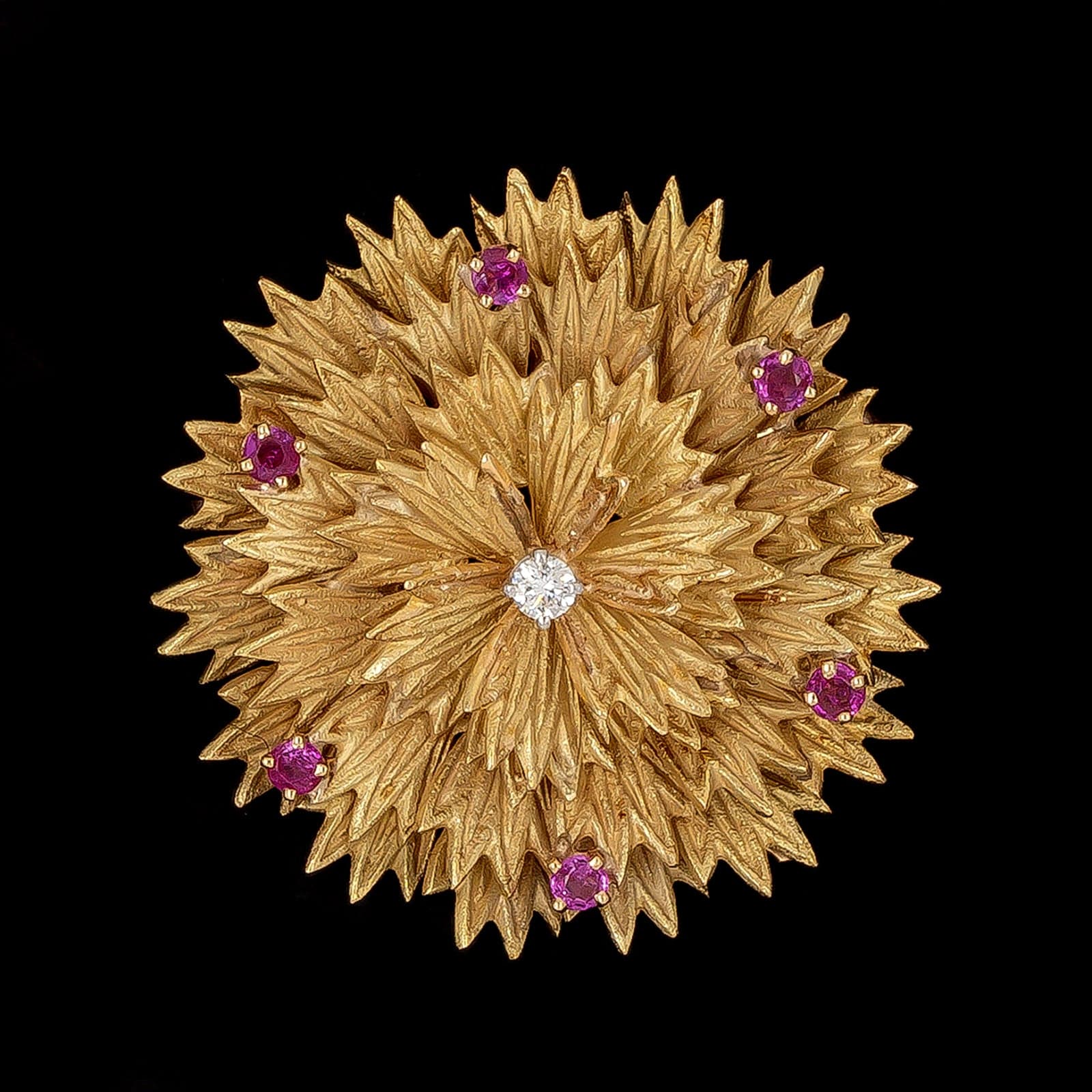 Hammerman Brothers 18K Yellow Gold Estate Ruby and Diamond Pin