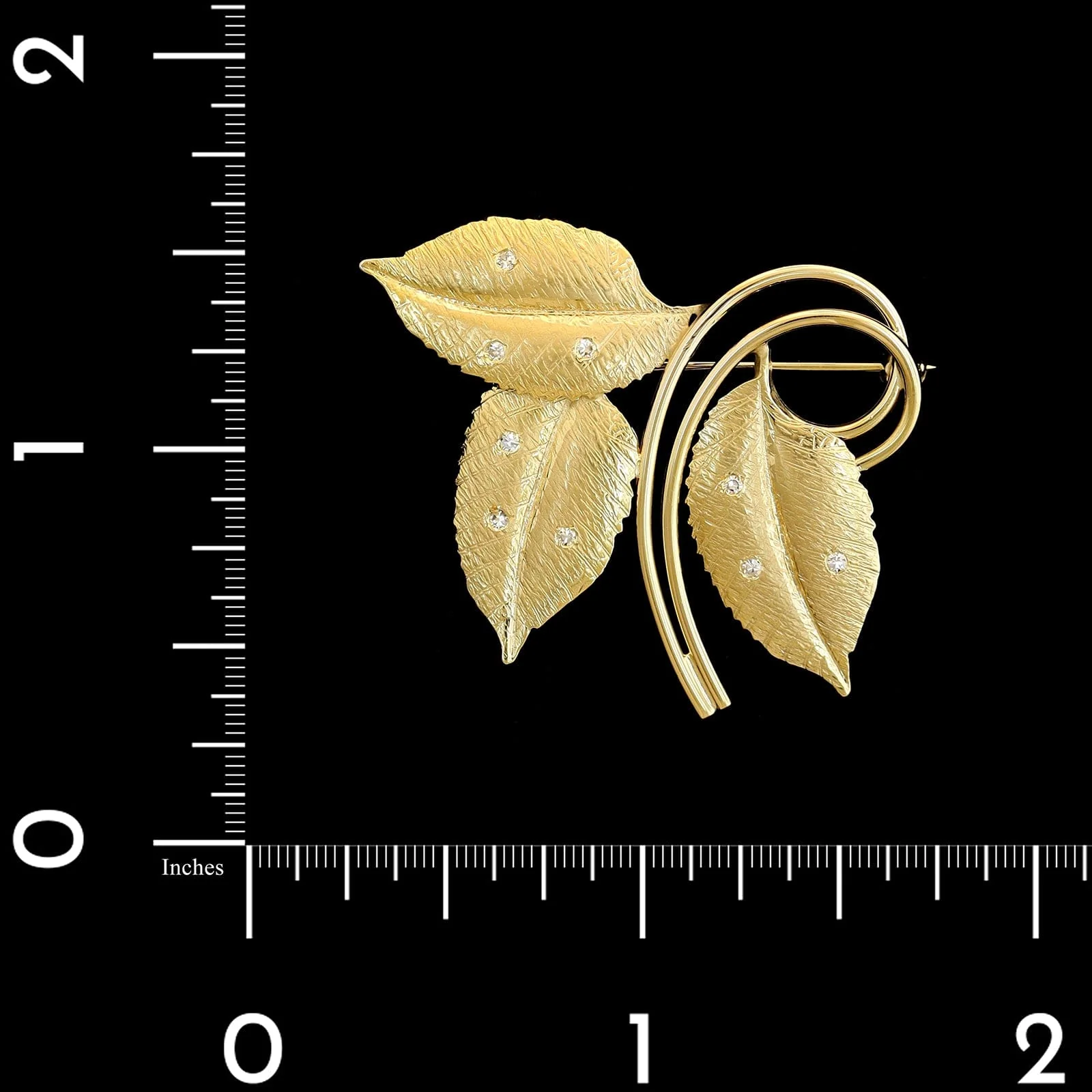 Harry S. Bick 14K Yellow Gold Estate Diamond Leaf Pin - Image 3