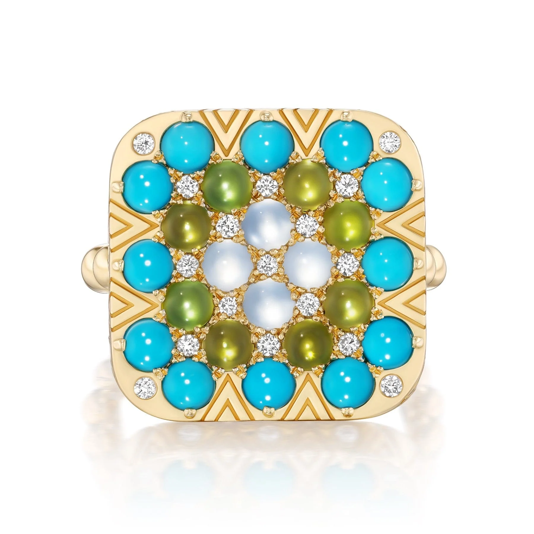 Harwell Godfrey 18K Yellow Gold Diamond and Multi Stone Granny Square Esther Ring - Image 2