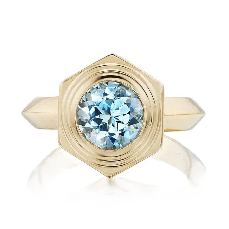 Harwell Godfrey 18K Yellow Gold Hexed Aquamarine Ring