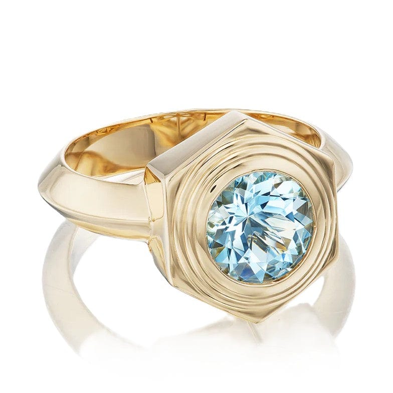 Harwell Godfrey 18K Yellow Gold Hexed Aquamarine Ring - Image 2