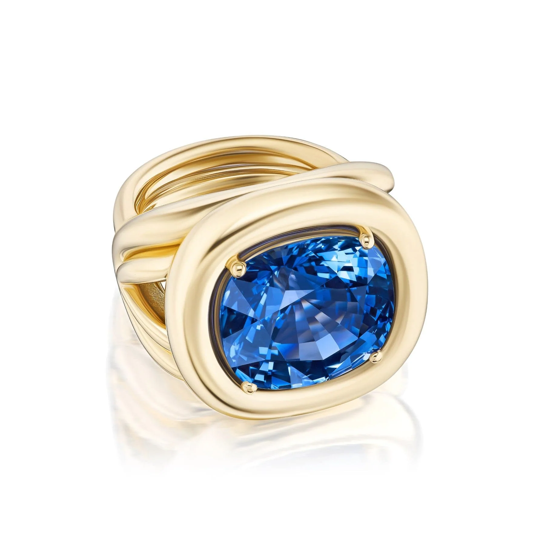 Harwell Godfrey 18K Yellow Gold One of a Kind Bezel Set Blue Sapphire Giza Ring - Image 2
