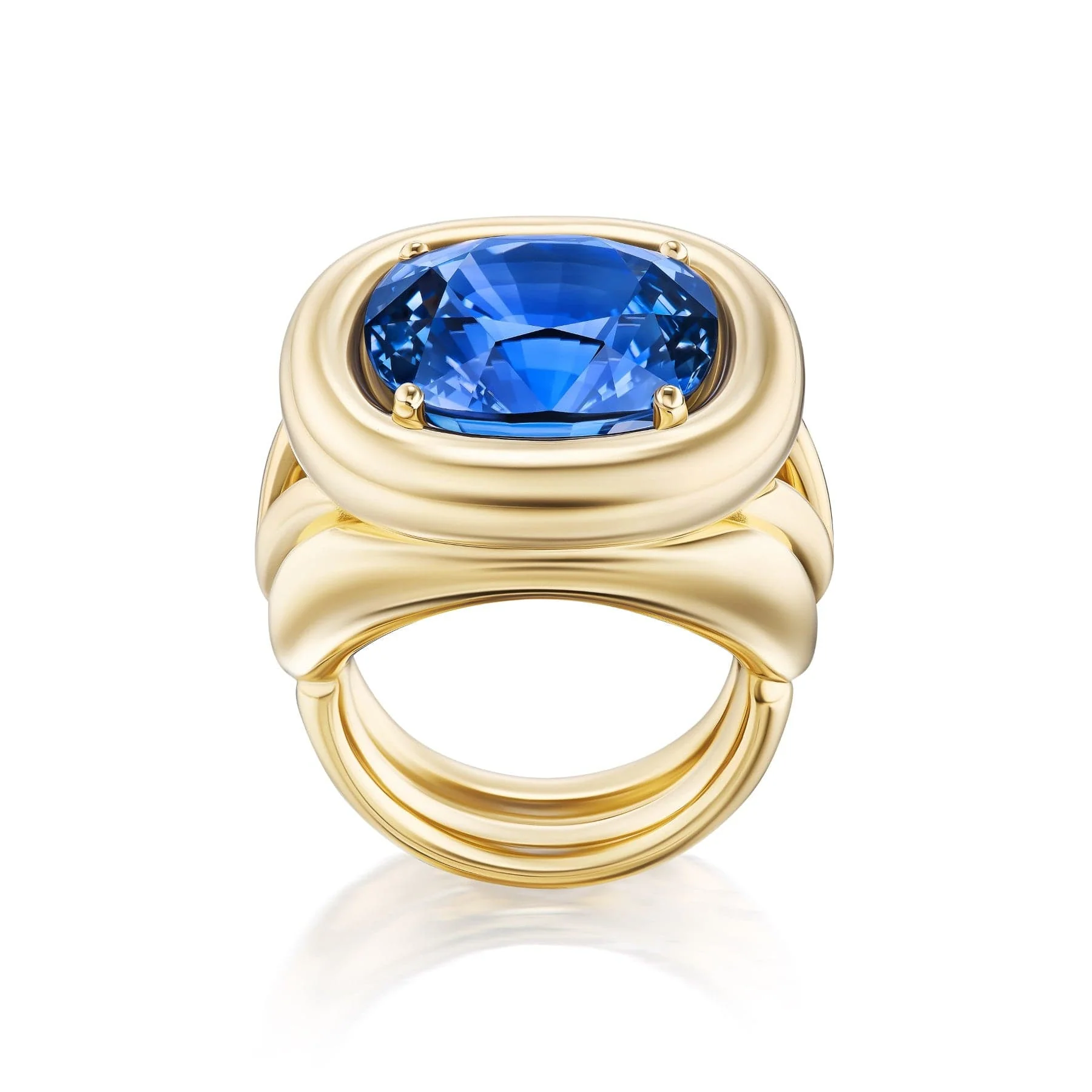 Harwell Godfrey 18K Yellow Gold One of a Kind Bezel Set Blue Sapphire Giza Ring - Image 3