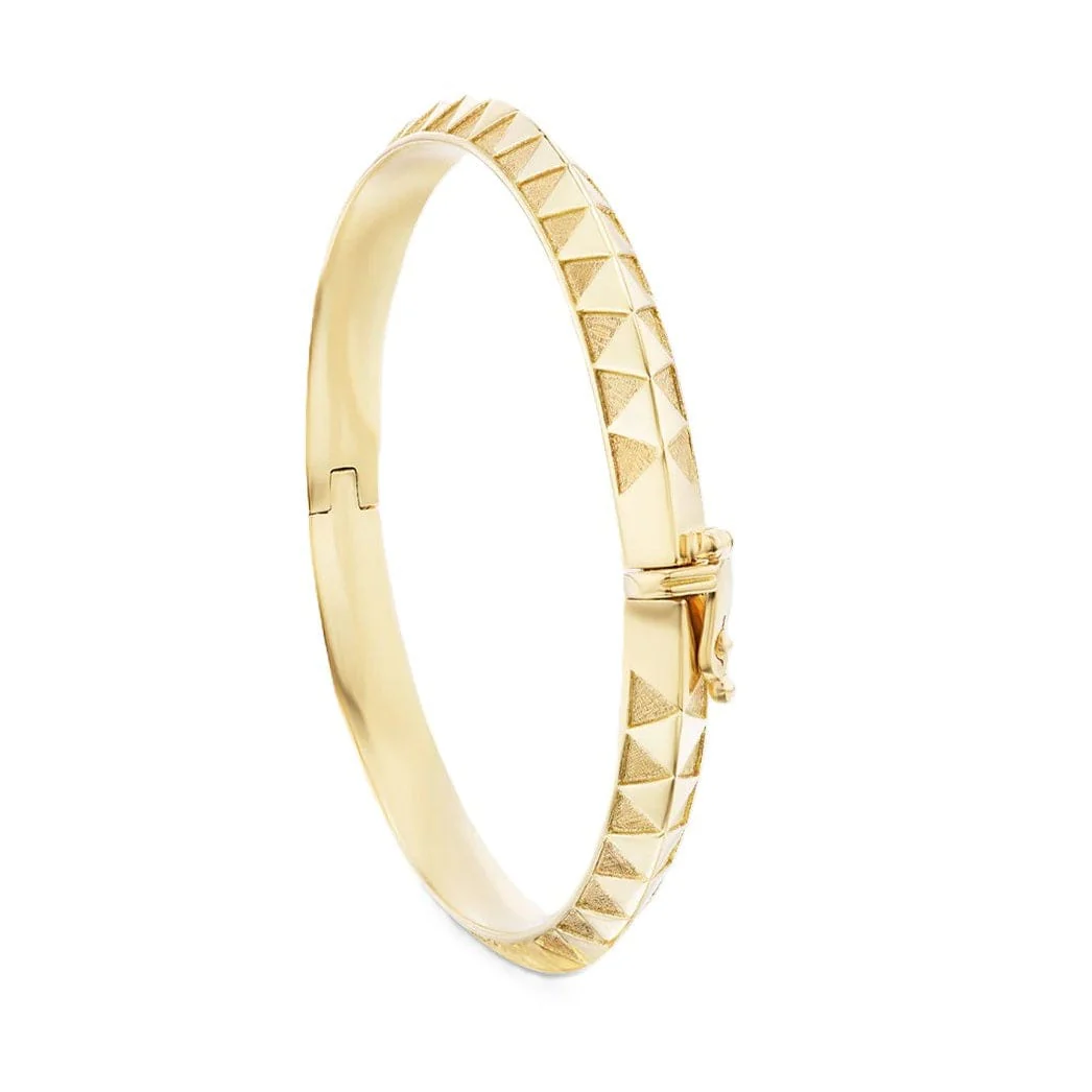 Harwell Godfrey 18K Yellow Gold Textured Knife Edge Diamond Bangle - Image 2