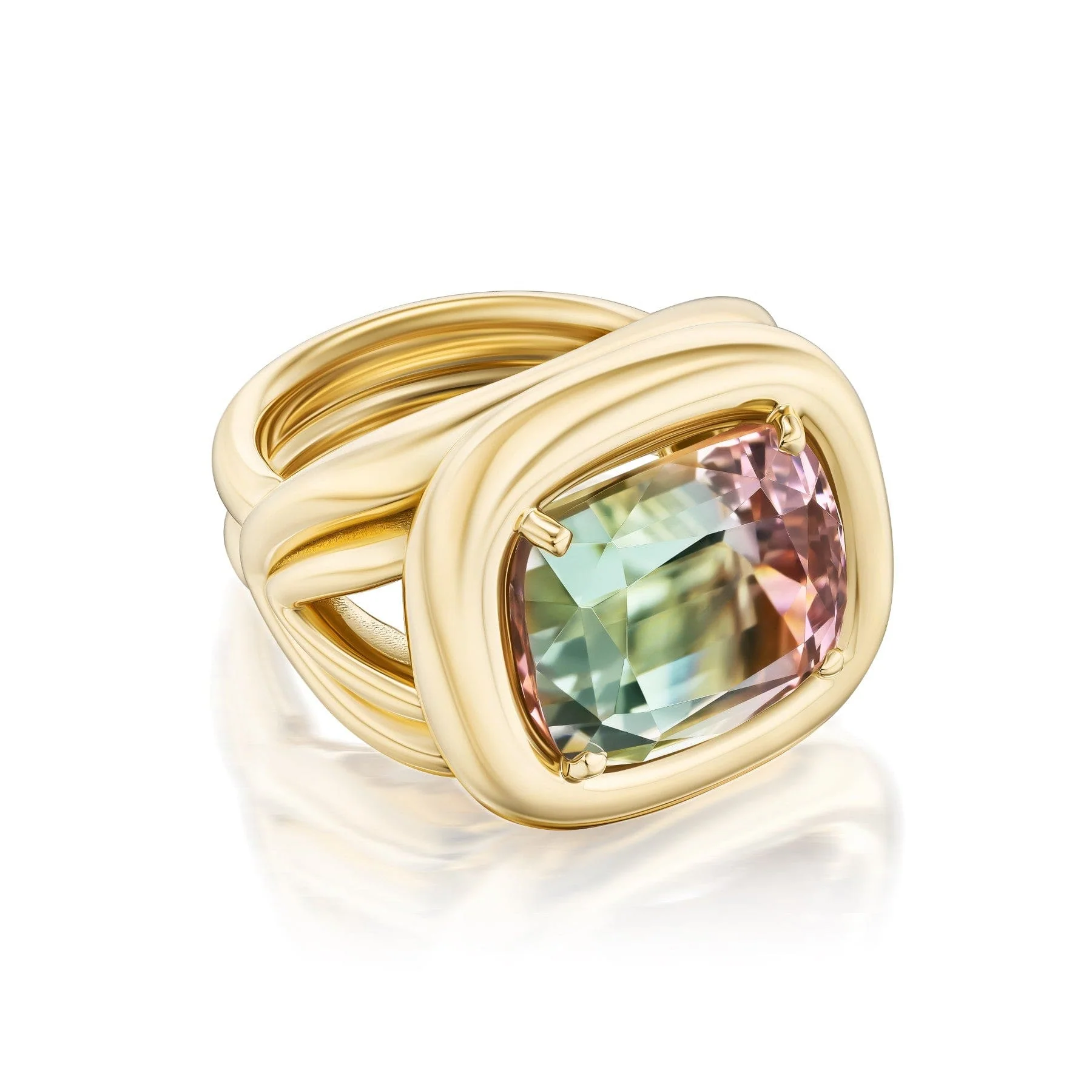 Harwell Godfrey 18K Yellow Gold Tie Dye Bi-Color Tourmaline Giza Ring