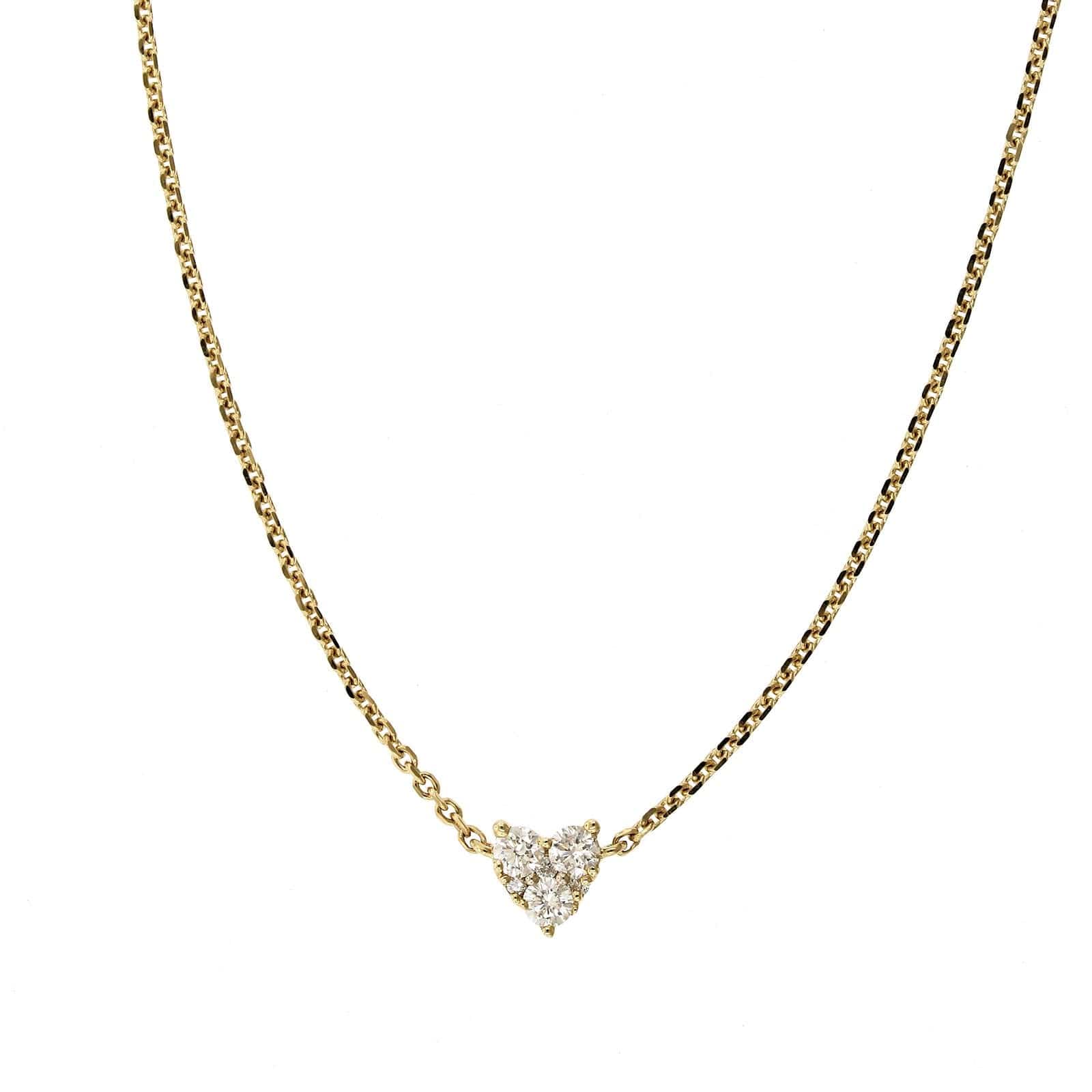 14K Yellow Gold Heart Diamond Cluster Necklace