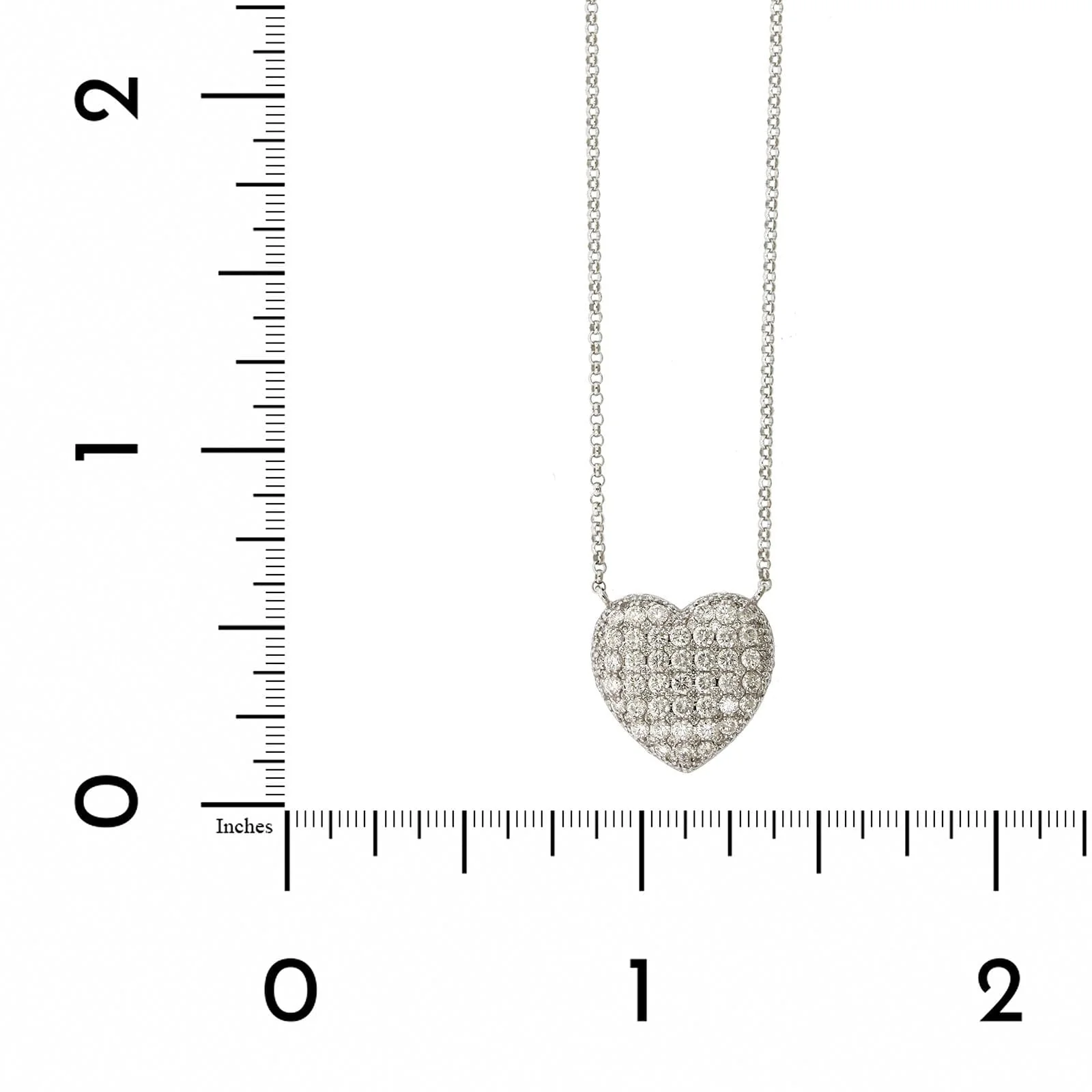 18K White Gold Puff Pave Heart Diamond Necklace - Image 4