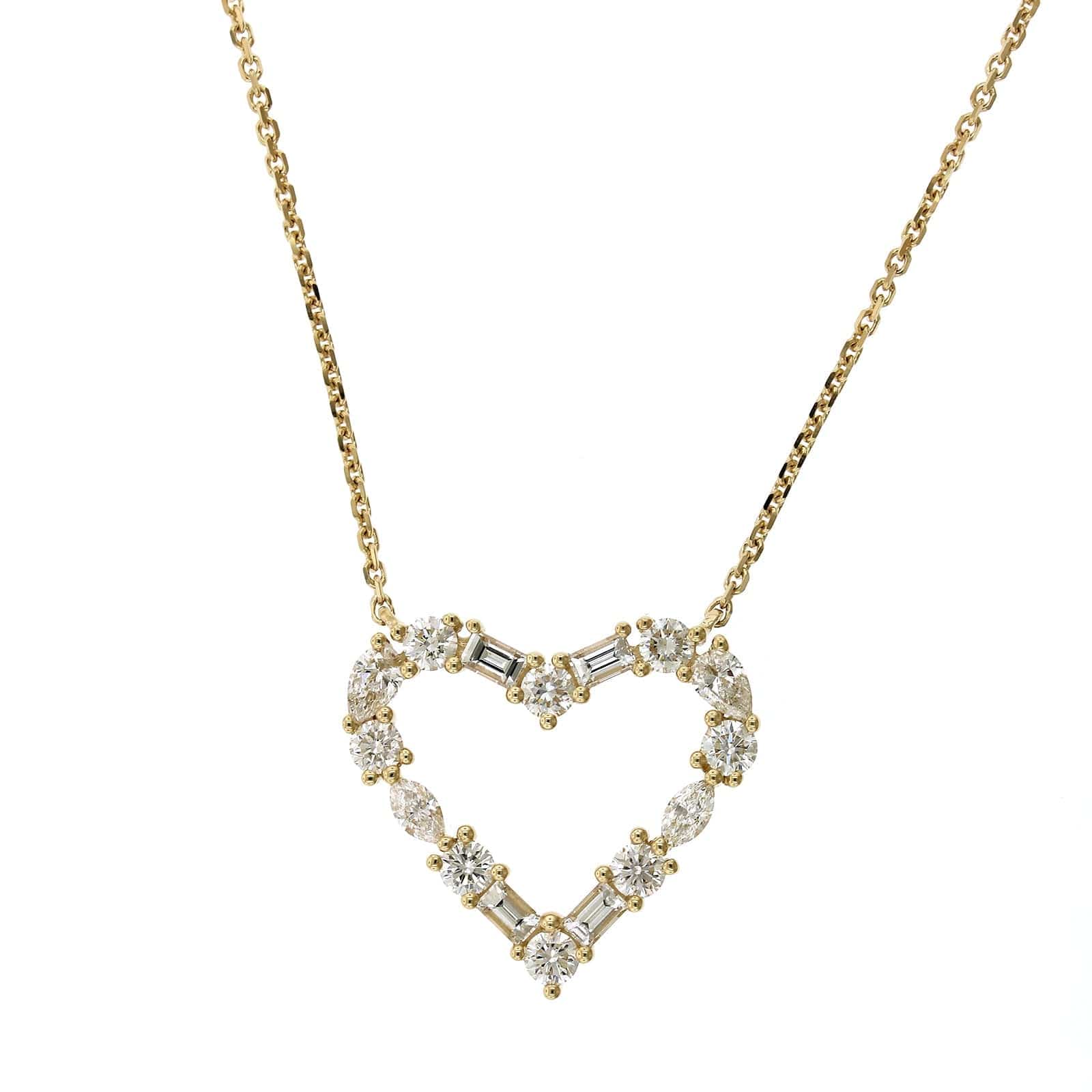 14K Yellow Gold Multi Diamond Shape Heart Necklace