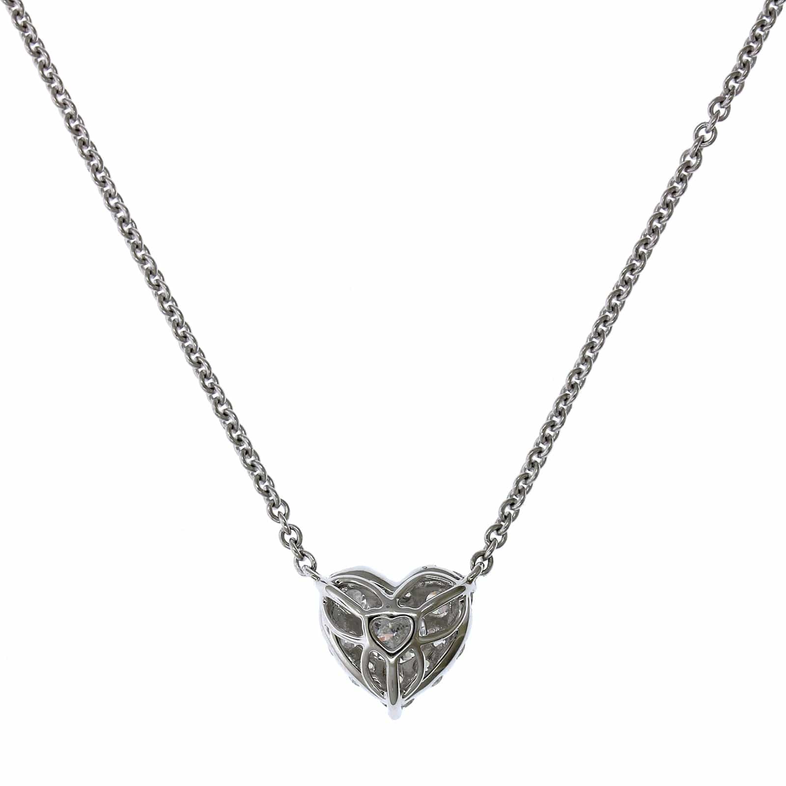 18K White Gold Heart Diamond Cluster Necklace - Image 2