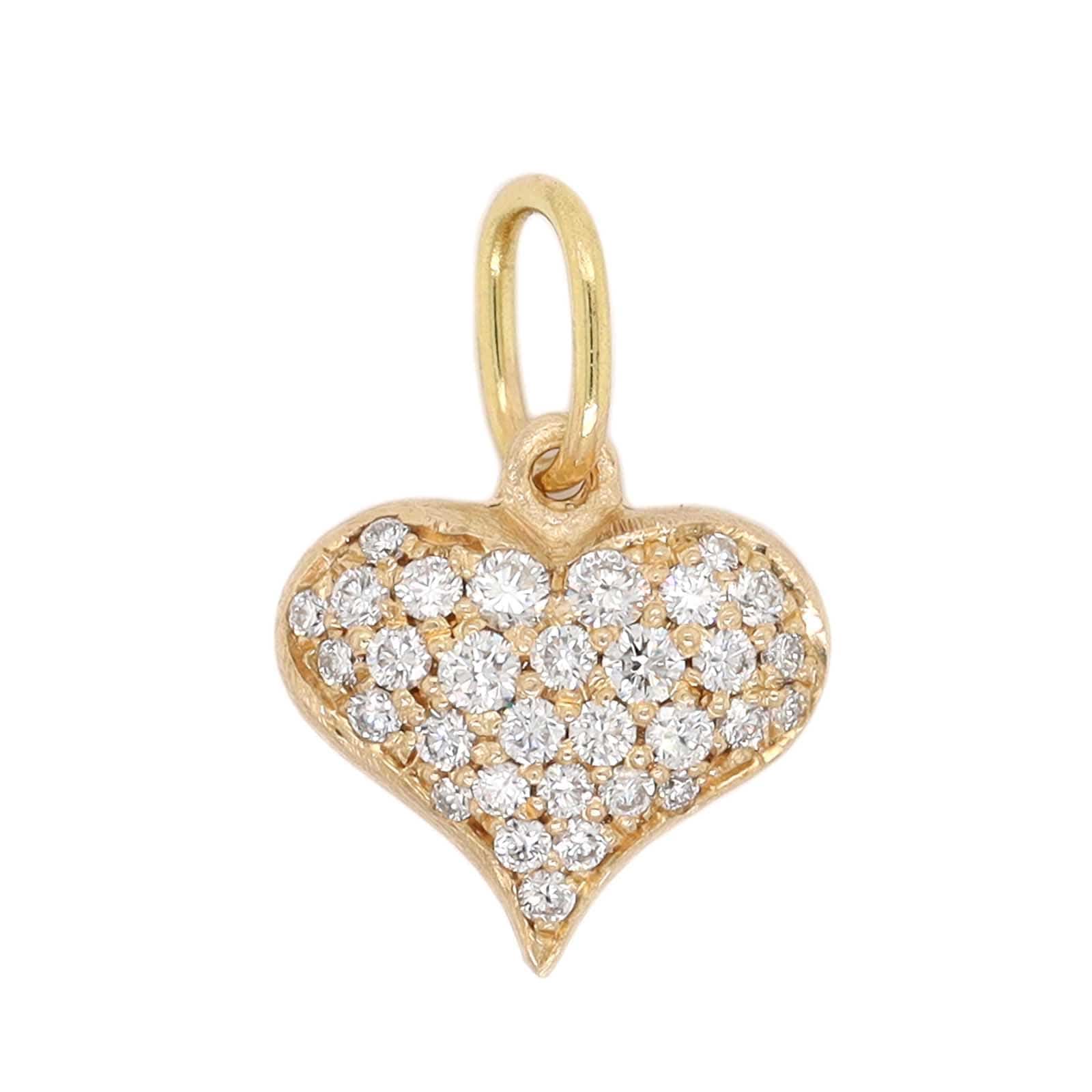 14K Yellow Gold Pave Diamond Large Puff Heart Charm
