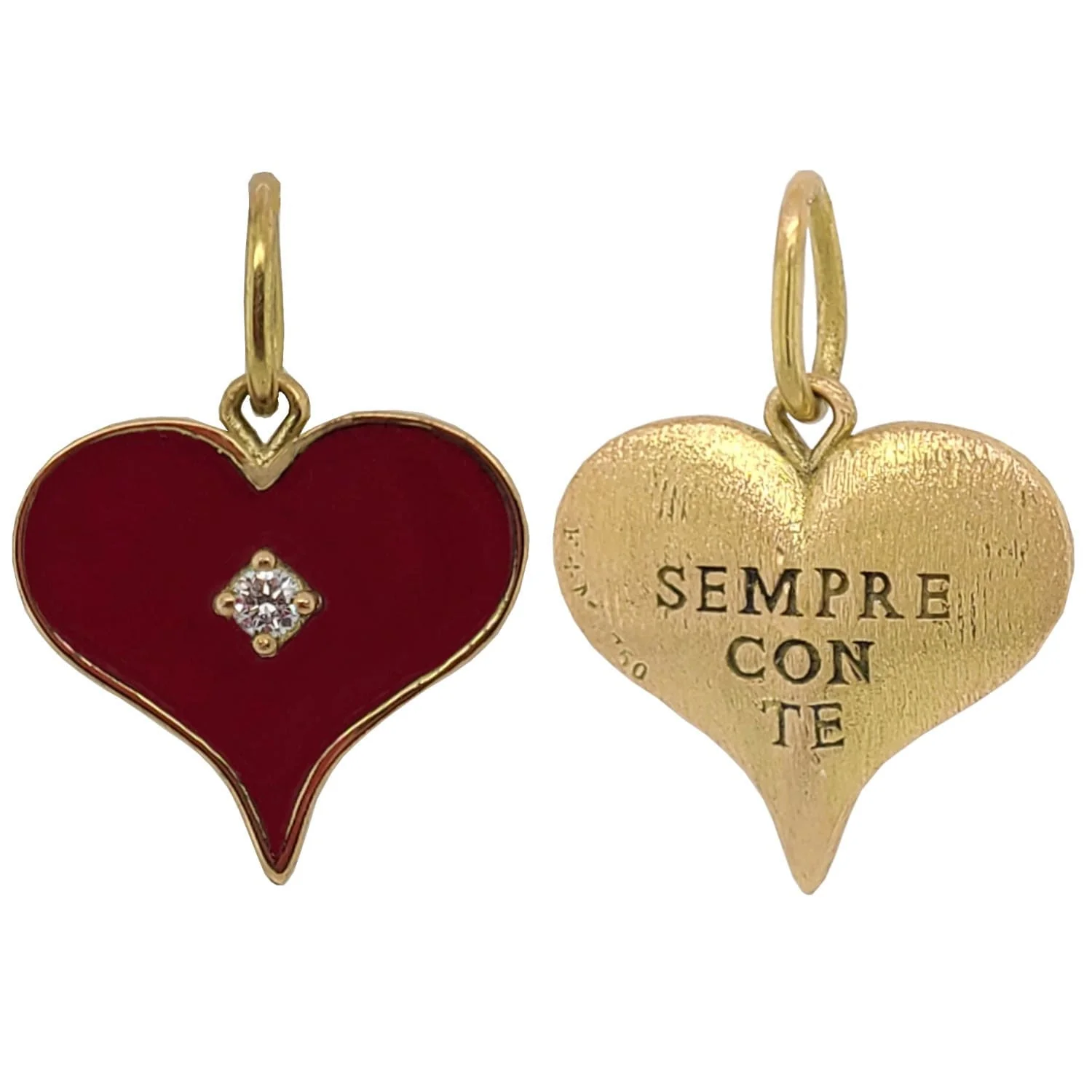 18K Yellow Gold Red Enamel Heart Sempre Con Te Charm