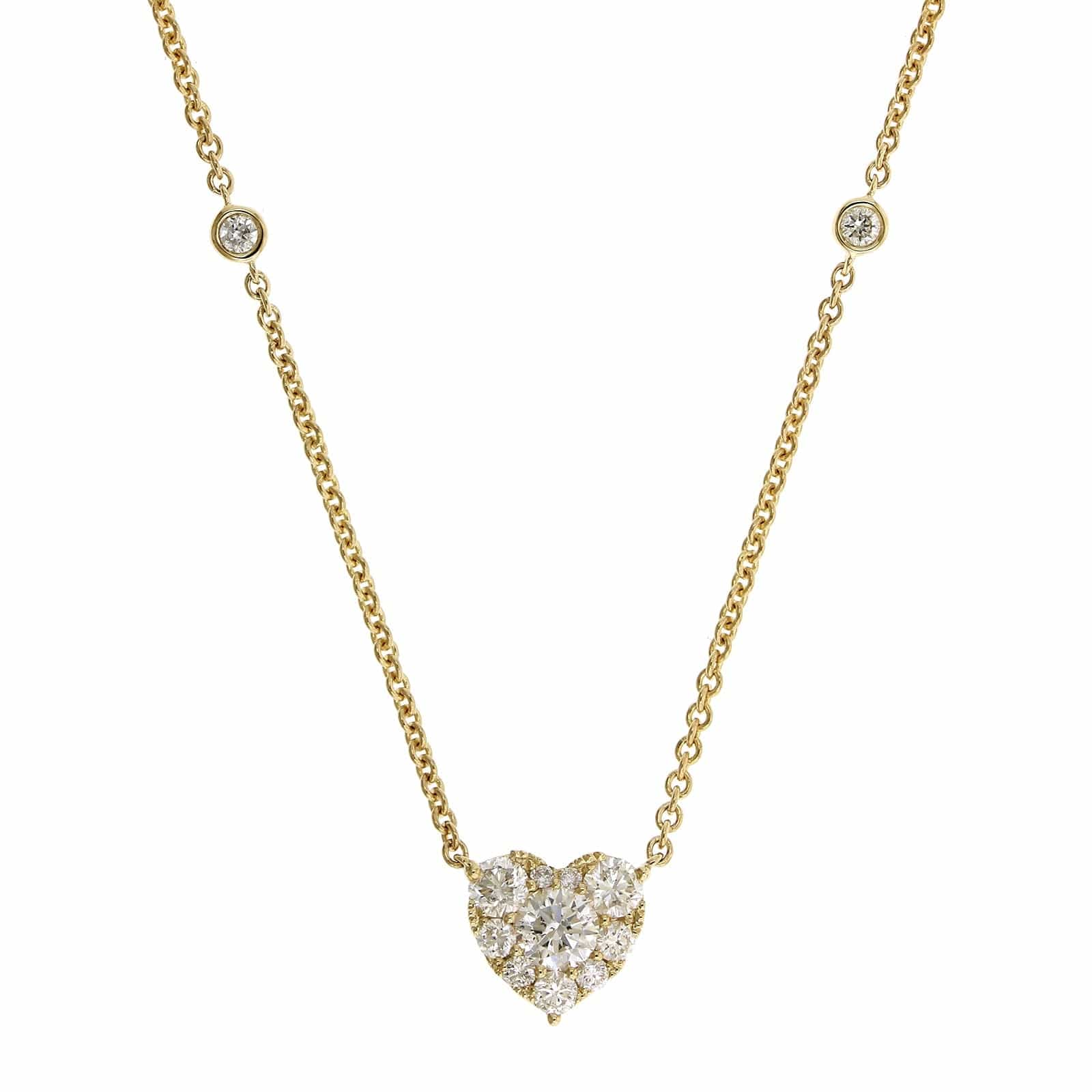 14K Yellow Gold Diamond Cluster Heart Shaped Necklace - Image 5