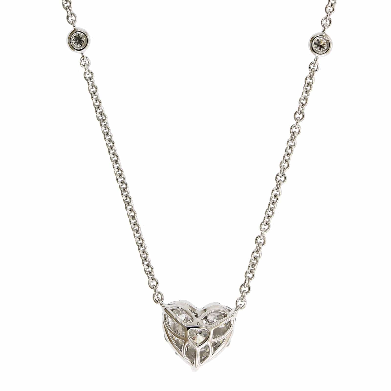 14K White Gold Diamond Cluster Heart Shaped Necklace - Image 2