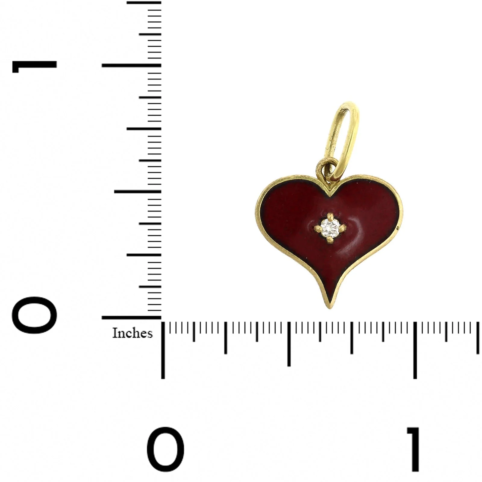 18K Yellow Gold Enameled Heart Charm with a Diamond Center - Image 3
